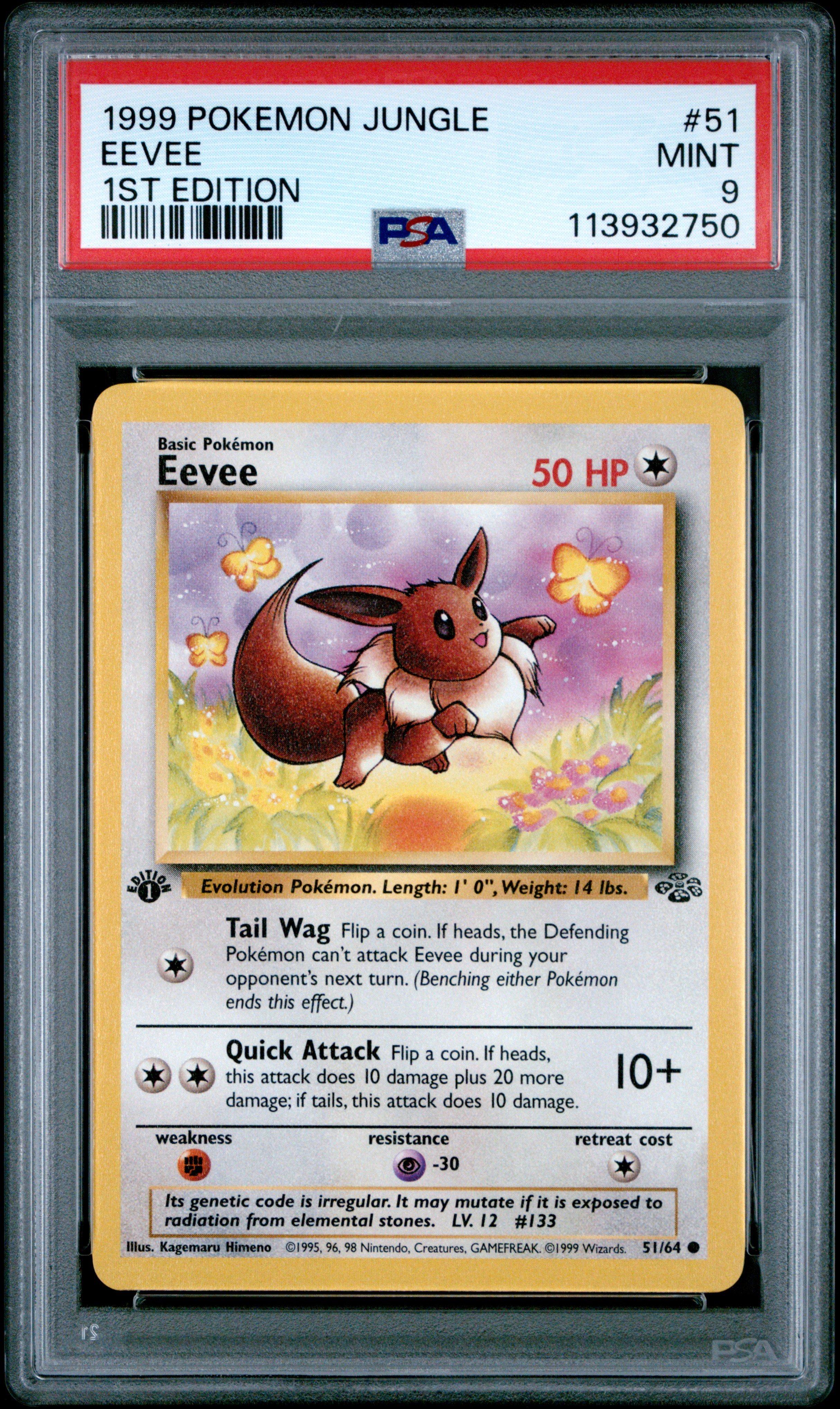 1999 eevee pokemon card value Jungle Vaporeon 1st Edition Holo #12 PSA 6 [2] Quick Attack (10+) Flip a coin The Eevee Collection knows no