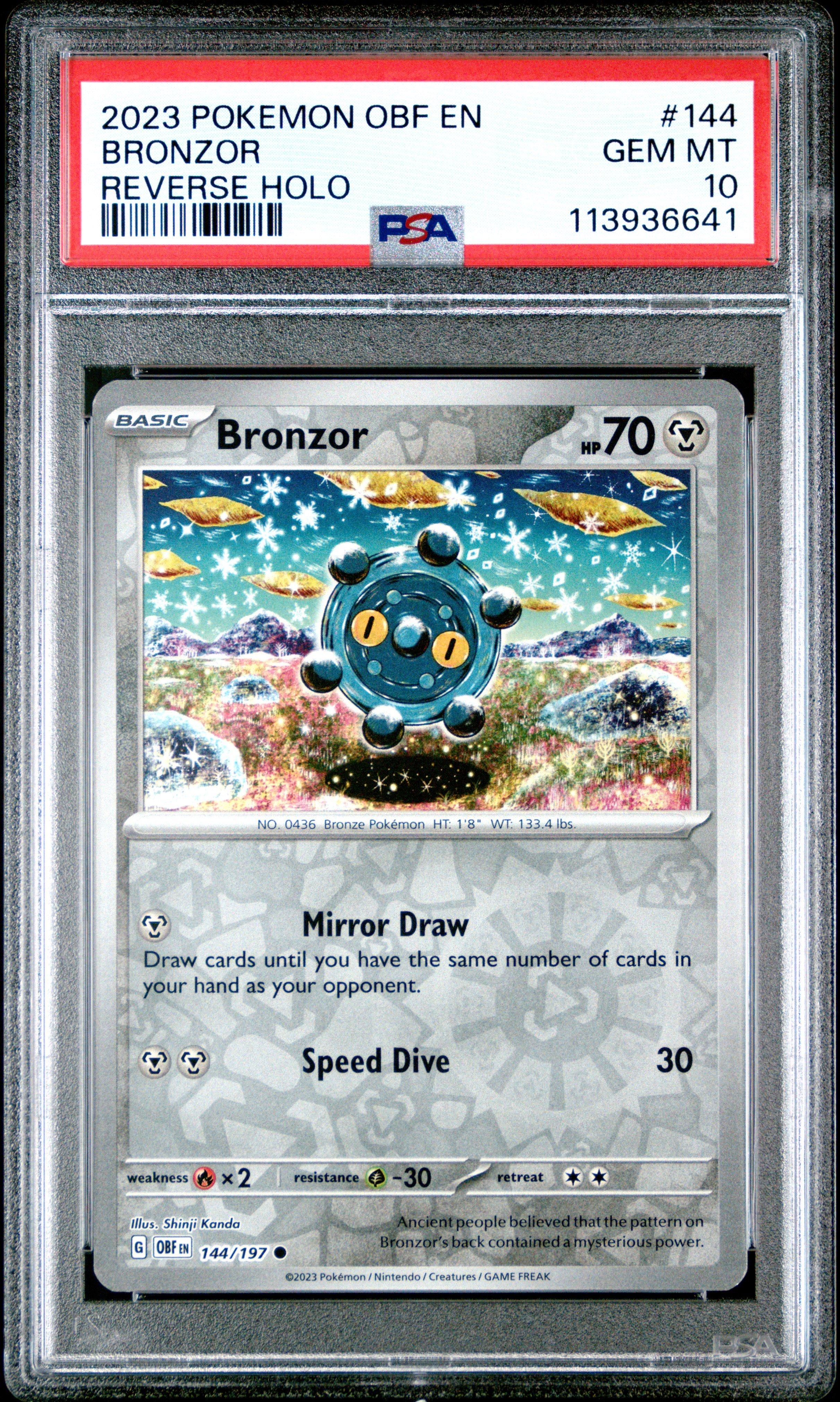 2023 Pokemon Obf En-obsidian Flames 144 Bronzor Reverse Holo PSA 10