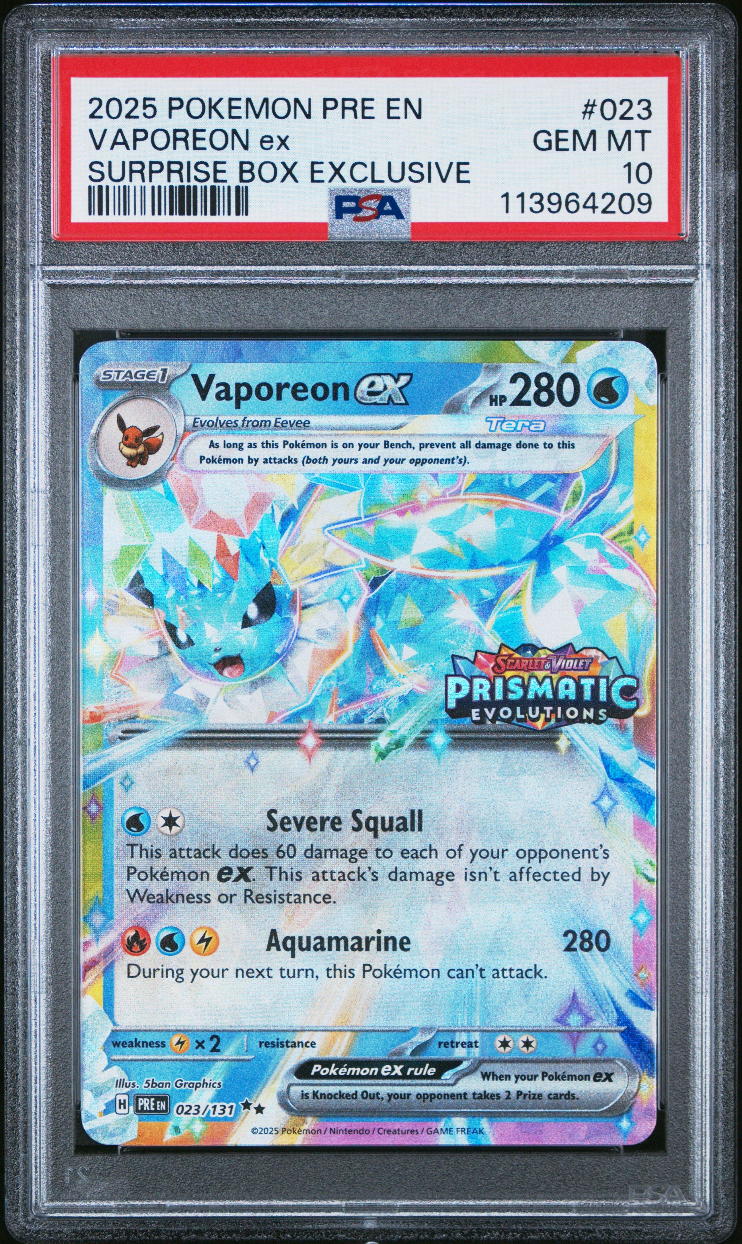 2025 Pokemon Pre En-prismatic Evolutions 023 Vaporeon Ex