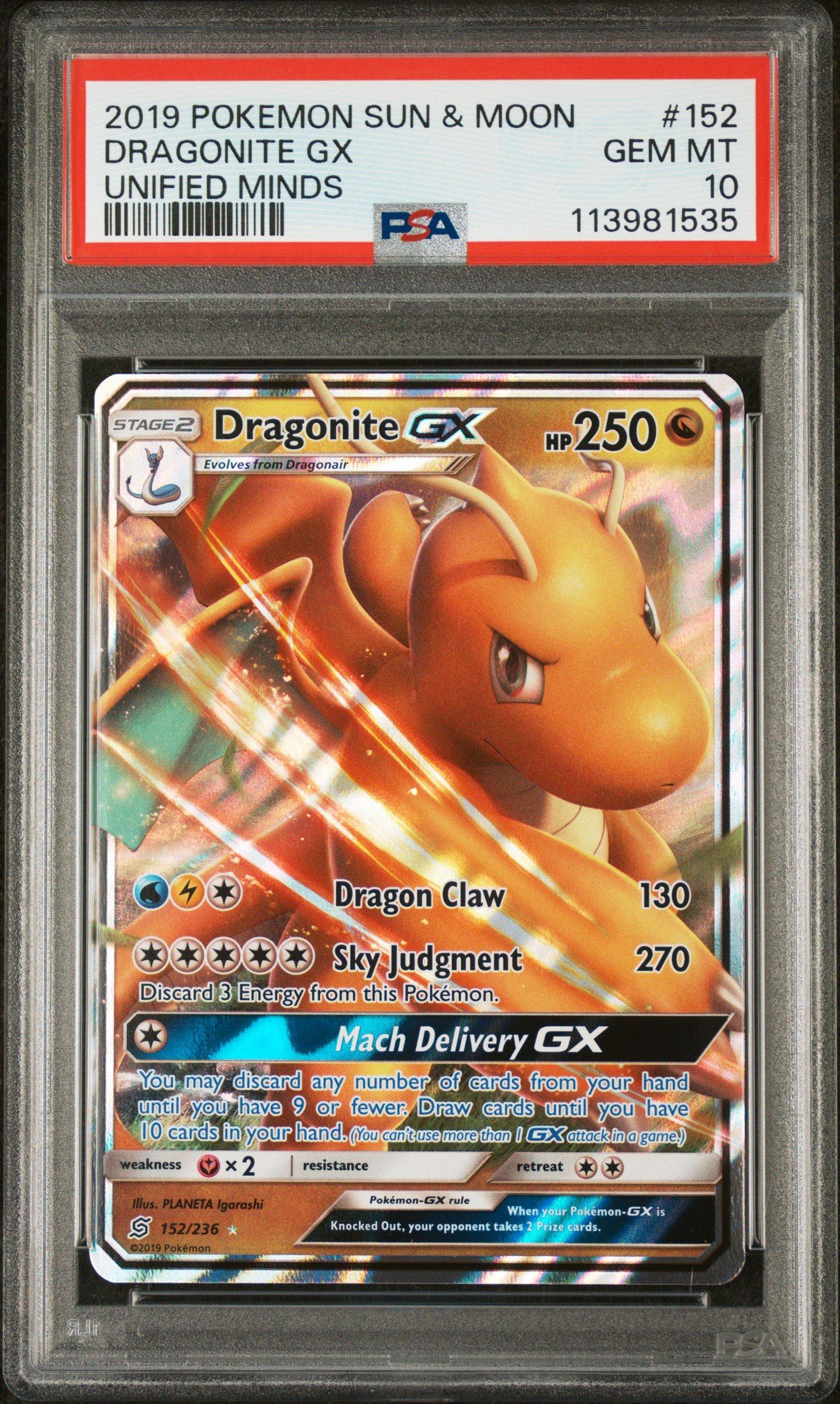 2019 Pokemon Sun & Moon Unified Minds 152 Dragonite Gx PSA