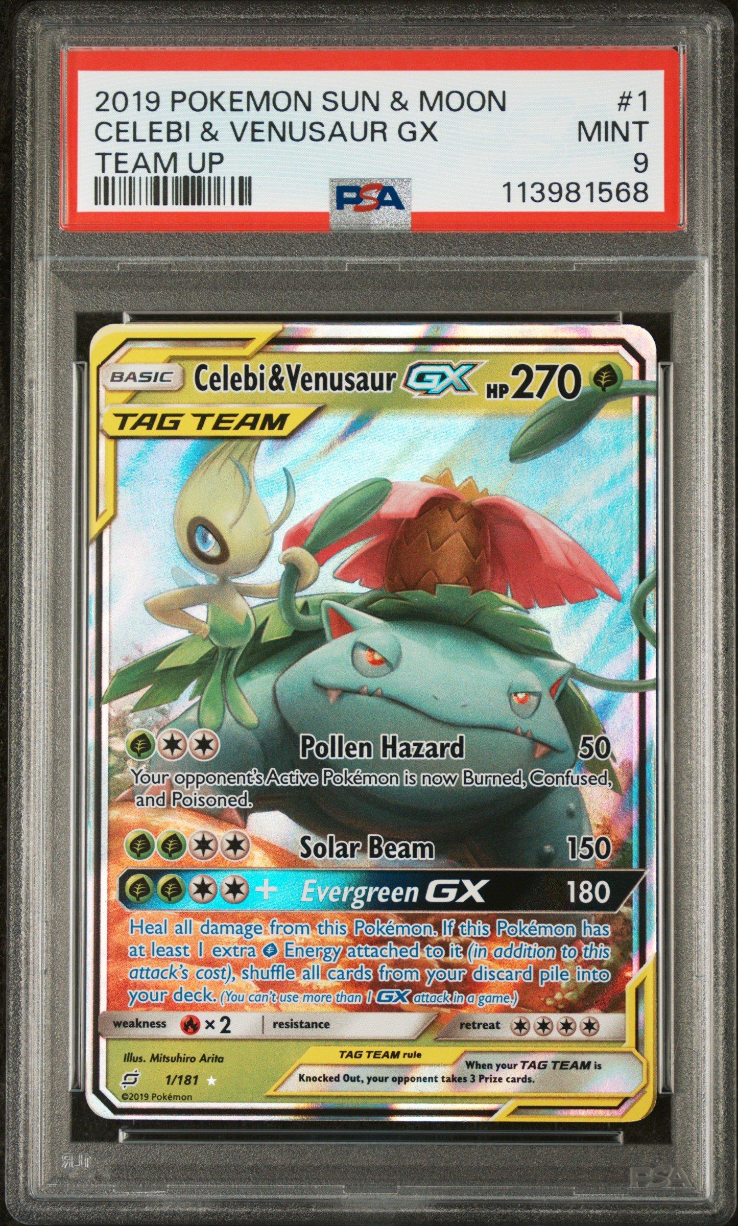 2019 Pokemon Sun & Moon Team Up 1 Celebi & Venusaur Gx PSA