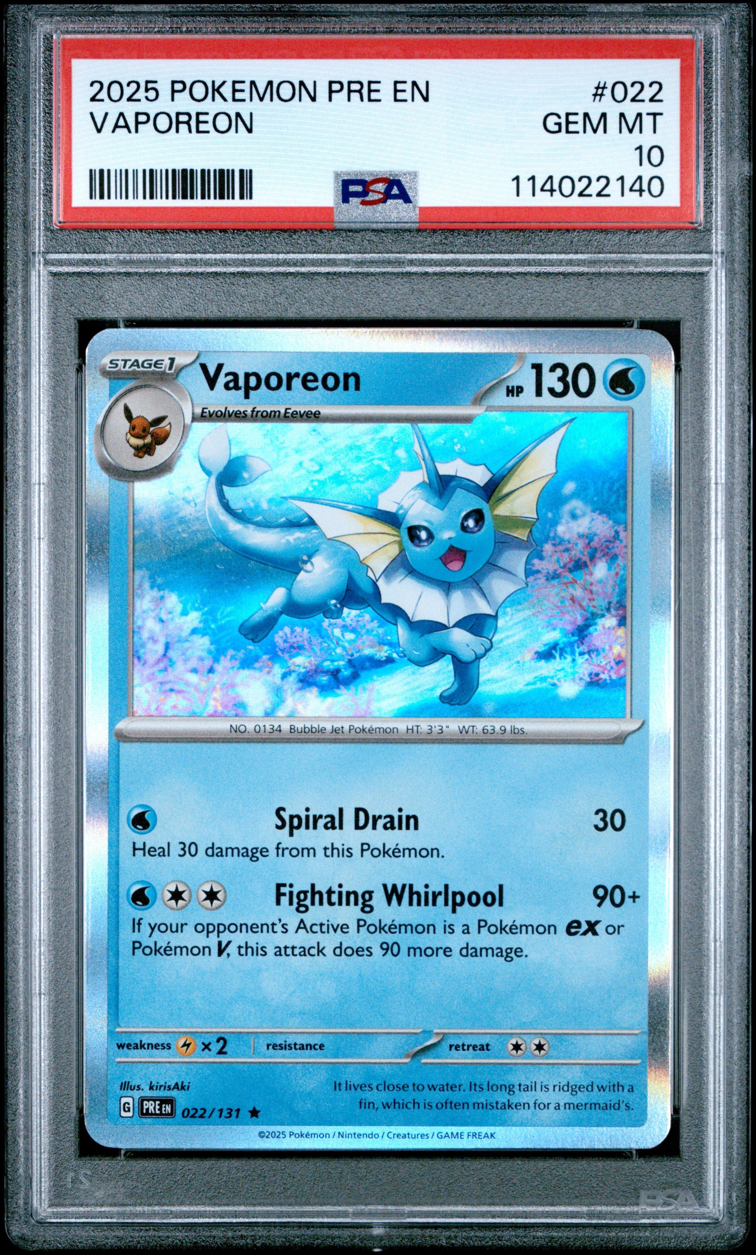 2025 Pokemon Pre En-prismatic Evolutions 022 Vaporeon PSA 10