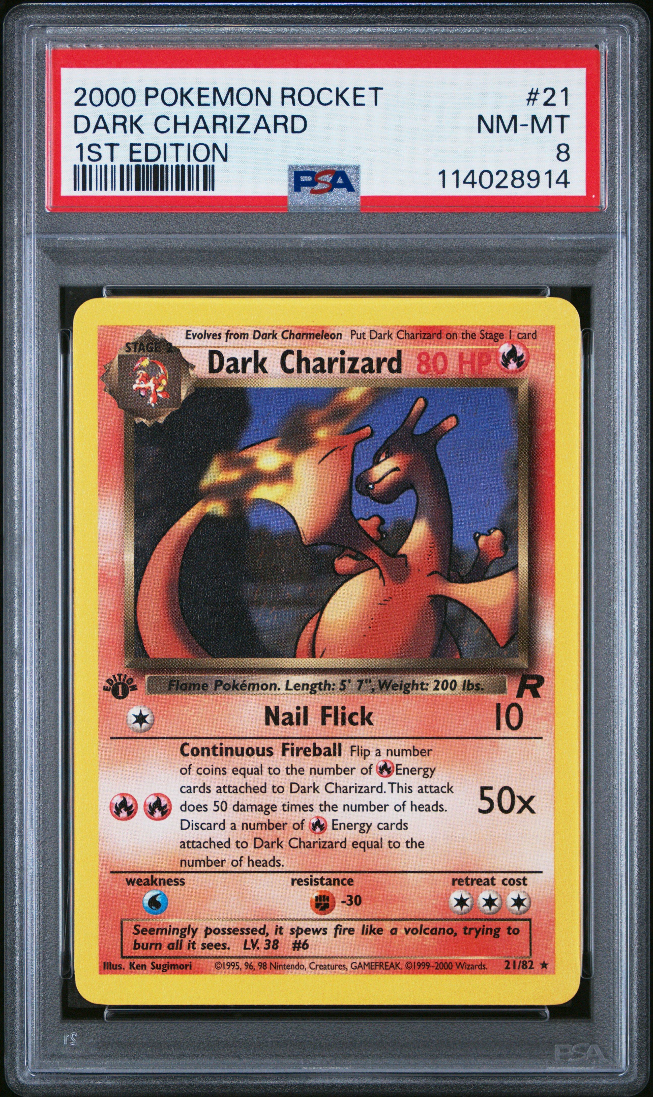 2000 Pokemon Rocket 21 Dark Charizard 1st Edition PSA 8 Graded