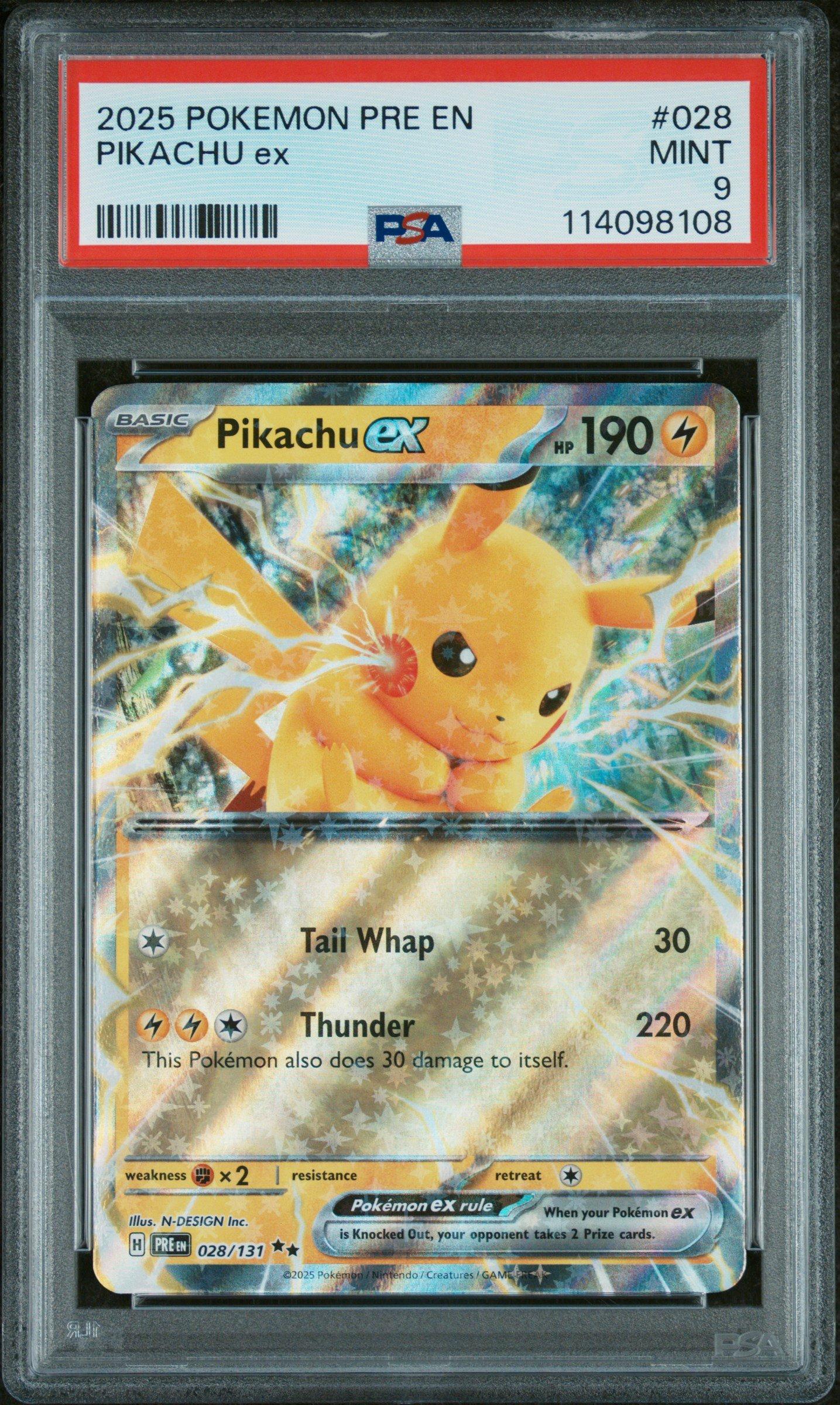 2025 Pokemon Pre En-prismatic Evolutions 028 Pikachu Ex PSA 9