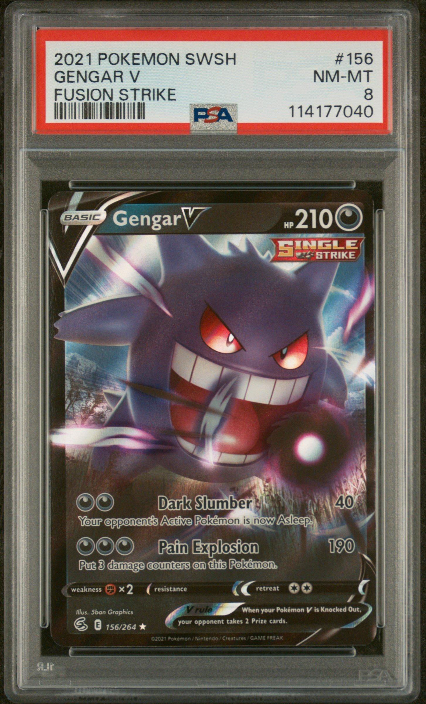 gengar pokemon card v 2021 Pokemon Sword & Shield Fusion Strike 156 Gengar V PSA 8 Graded Card