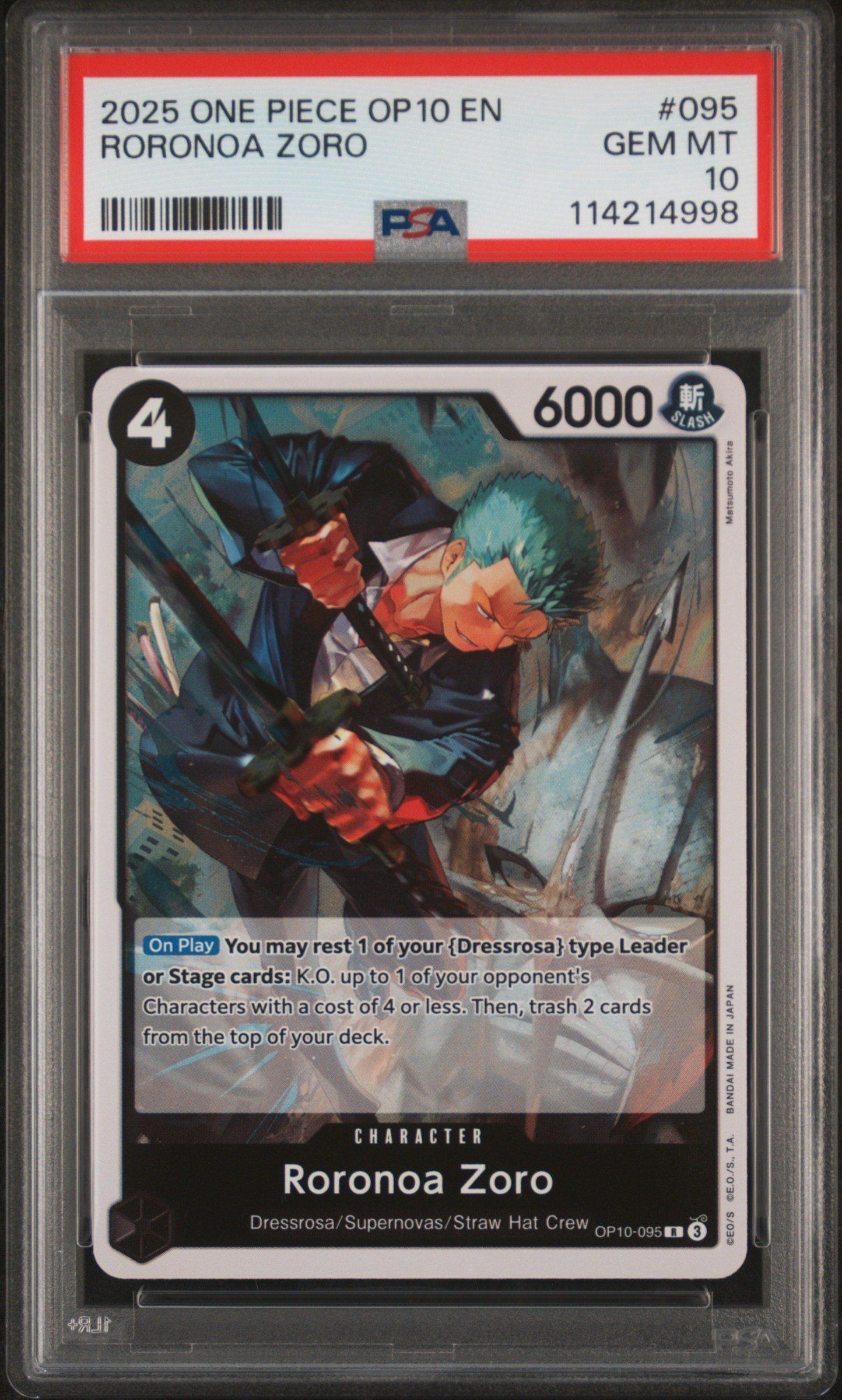 ロルカナ アースラ SCS プロモ PSA10 2025 One Piece Op10-royal Blood 095 Roronoa Zoro PSA 10 Graded