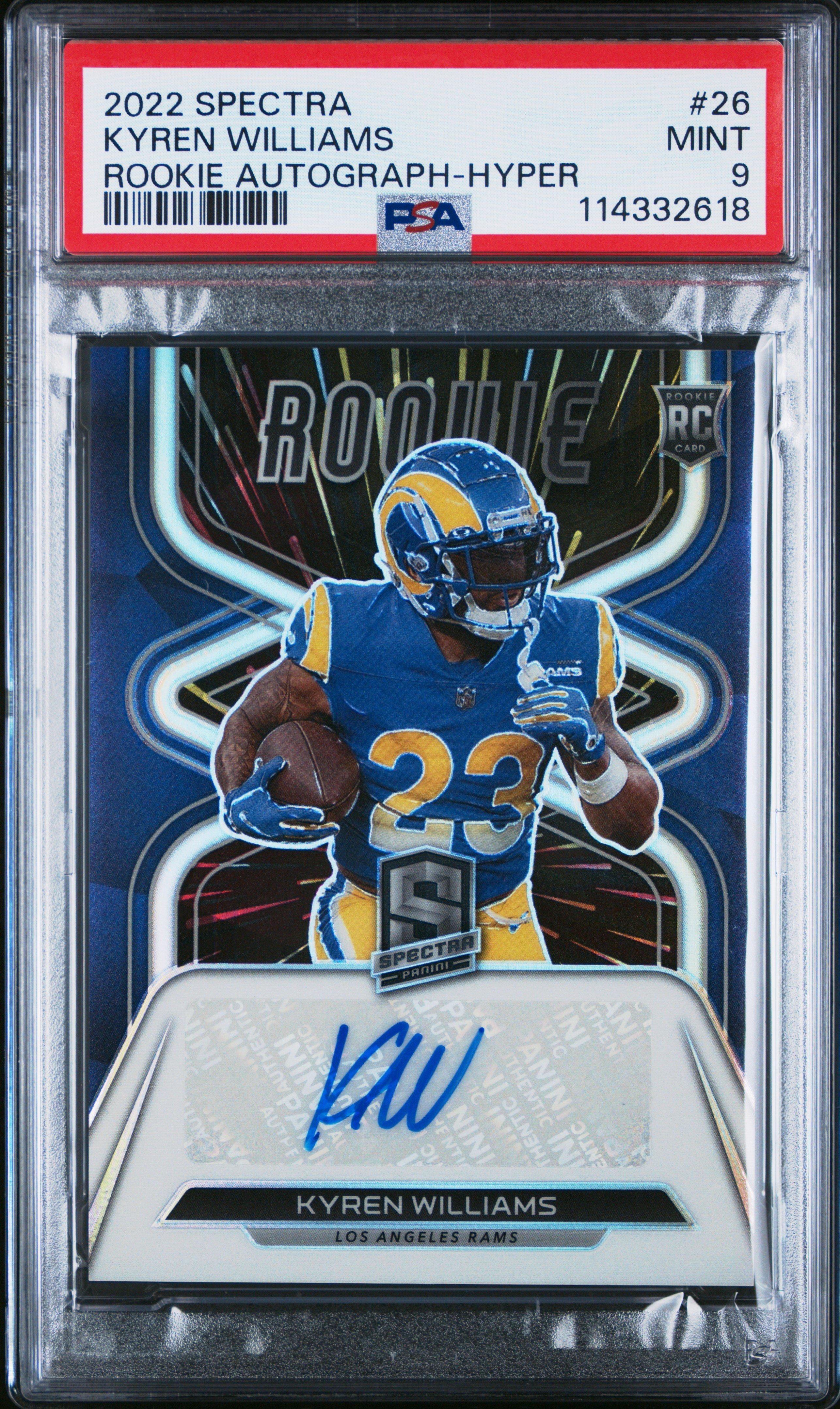 2022 Panini Spectra Rookie Autographs 26 Kyren Williams Hyper PSA 9