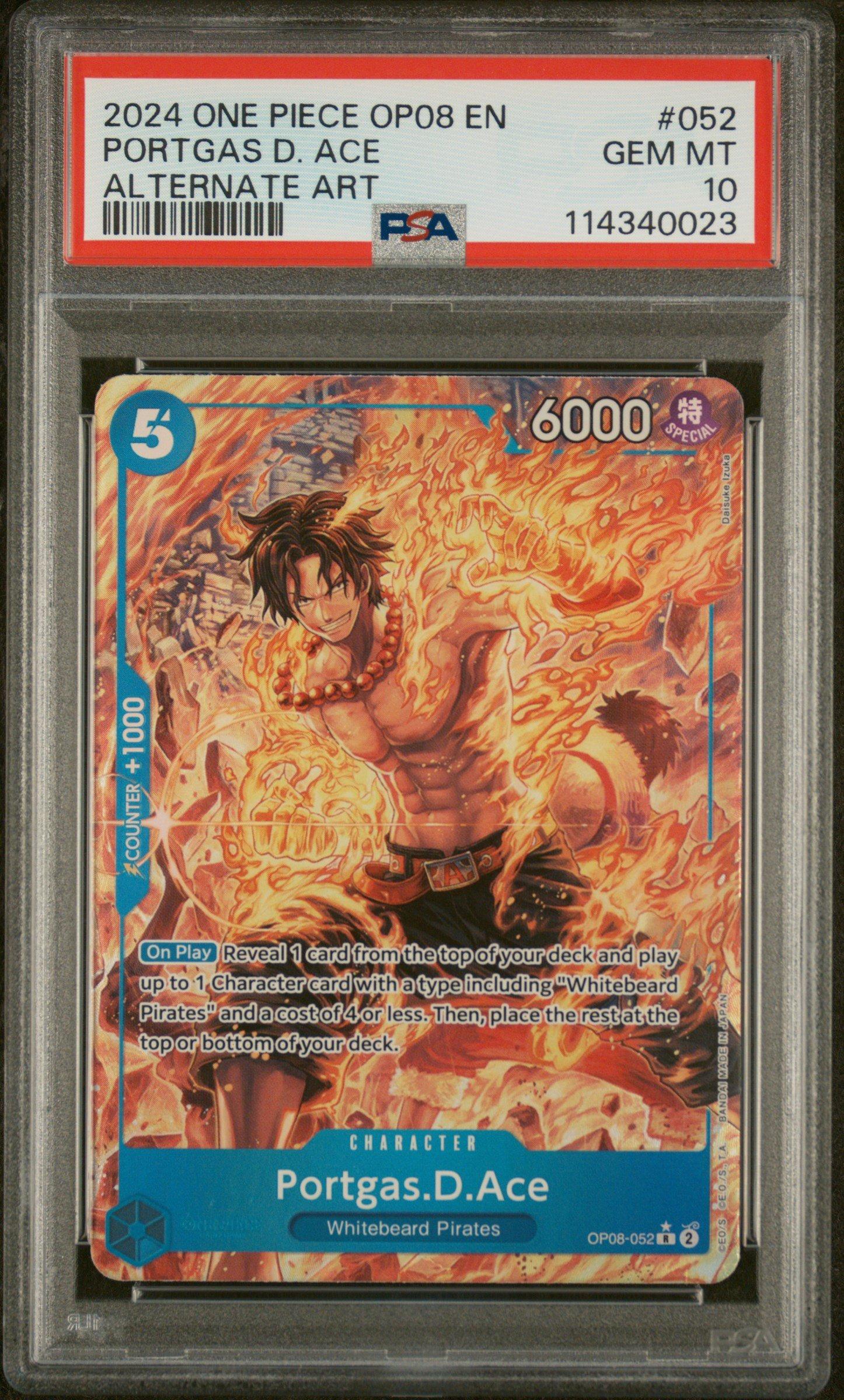 2024 One Piece Op08-two Legends 052 Portgas D. Ace Alternate Art PSA 10