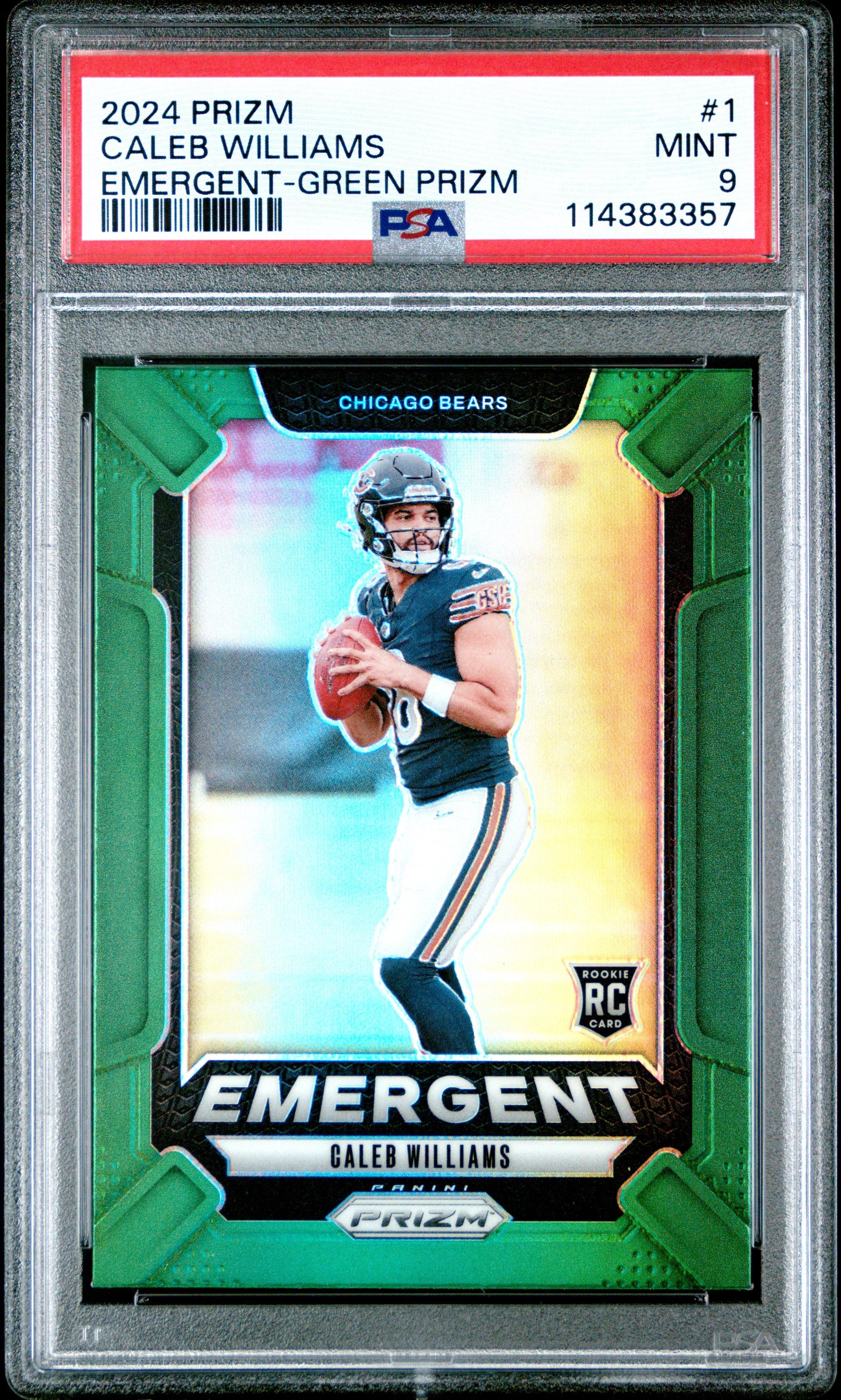 2024 Panini Prizm Emergent 1 Caleb Williams Green Prizm PSA 9