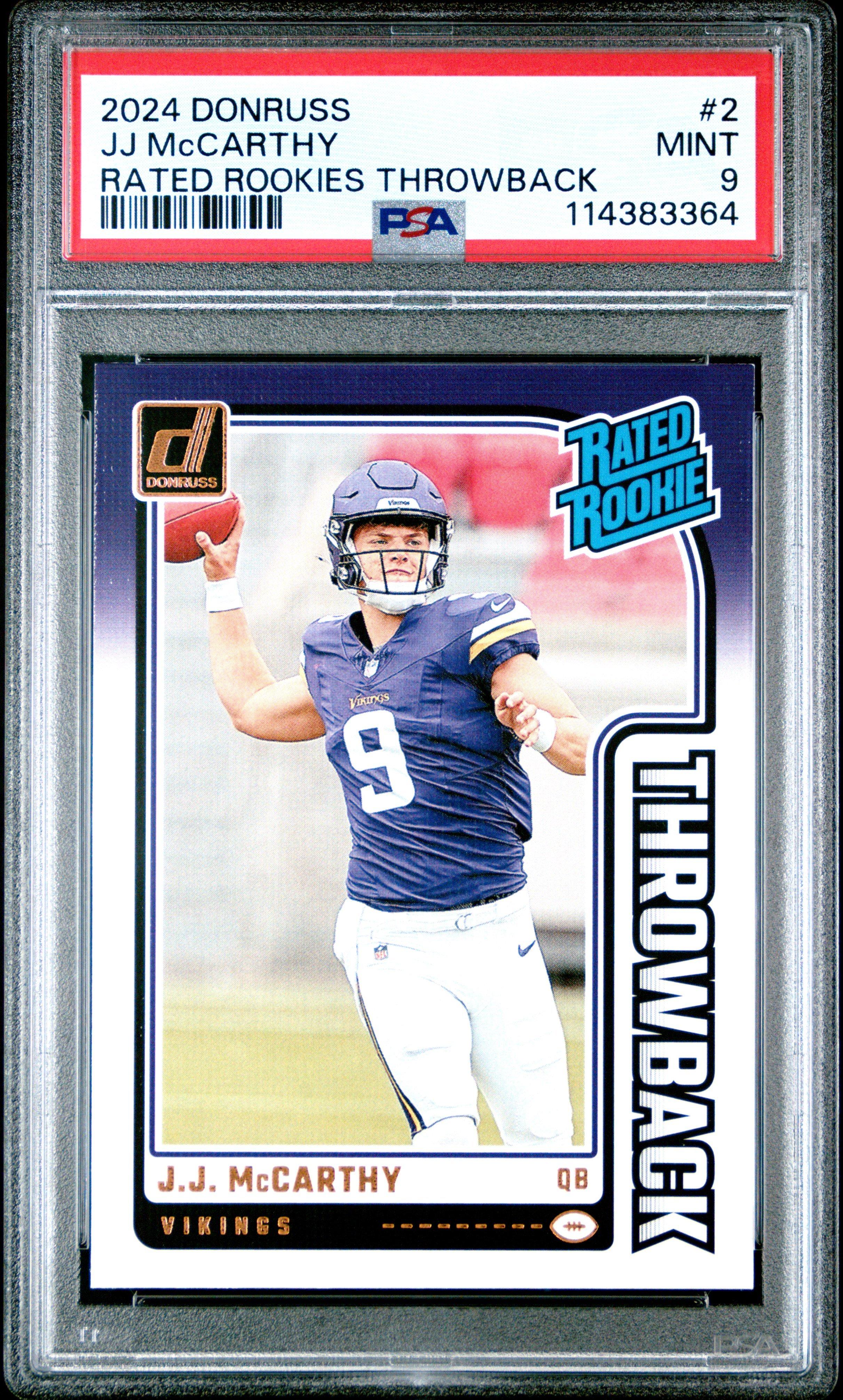 2024 Panini Donruss Rated Rookies Throwback 2 Jj Mccarthy PSA 9
