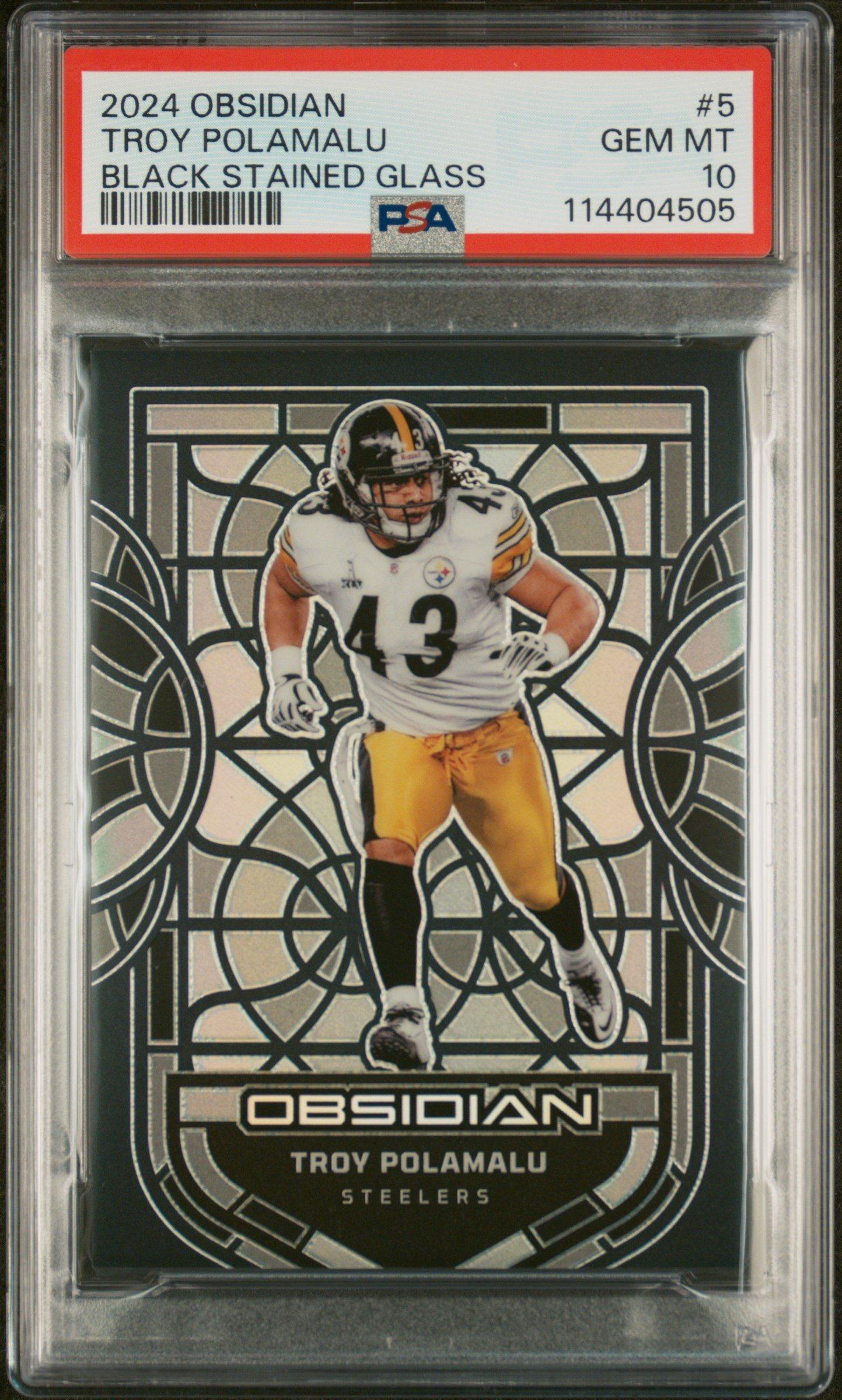 2024 Panini Obsidian Black Stained Glass 5 Troy Polamalu PSA 10