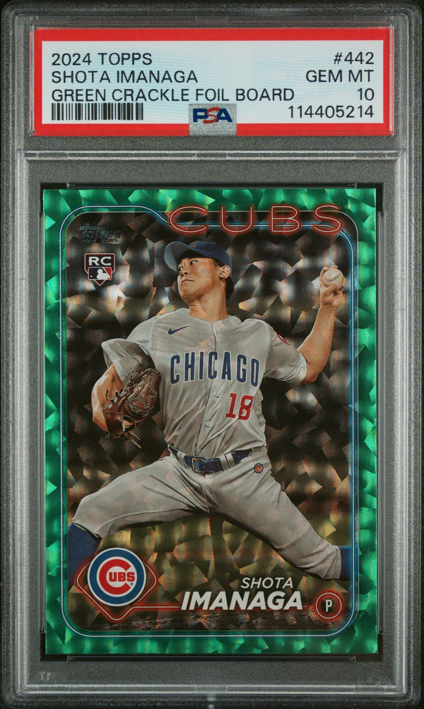 2024 Topps 442 Shota Imanaga Green Crackle Foil Board PSA 10