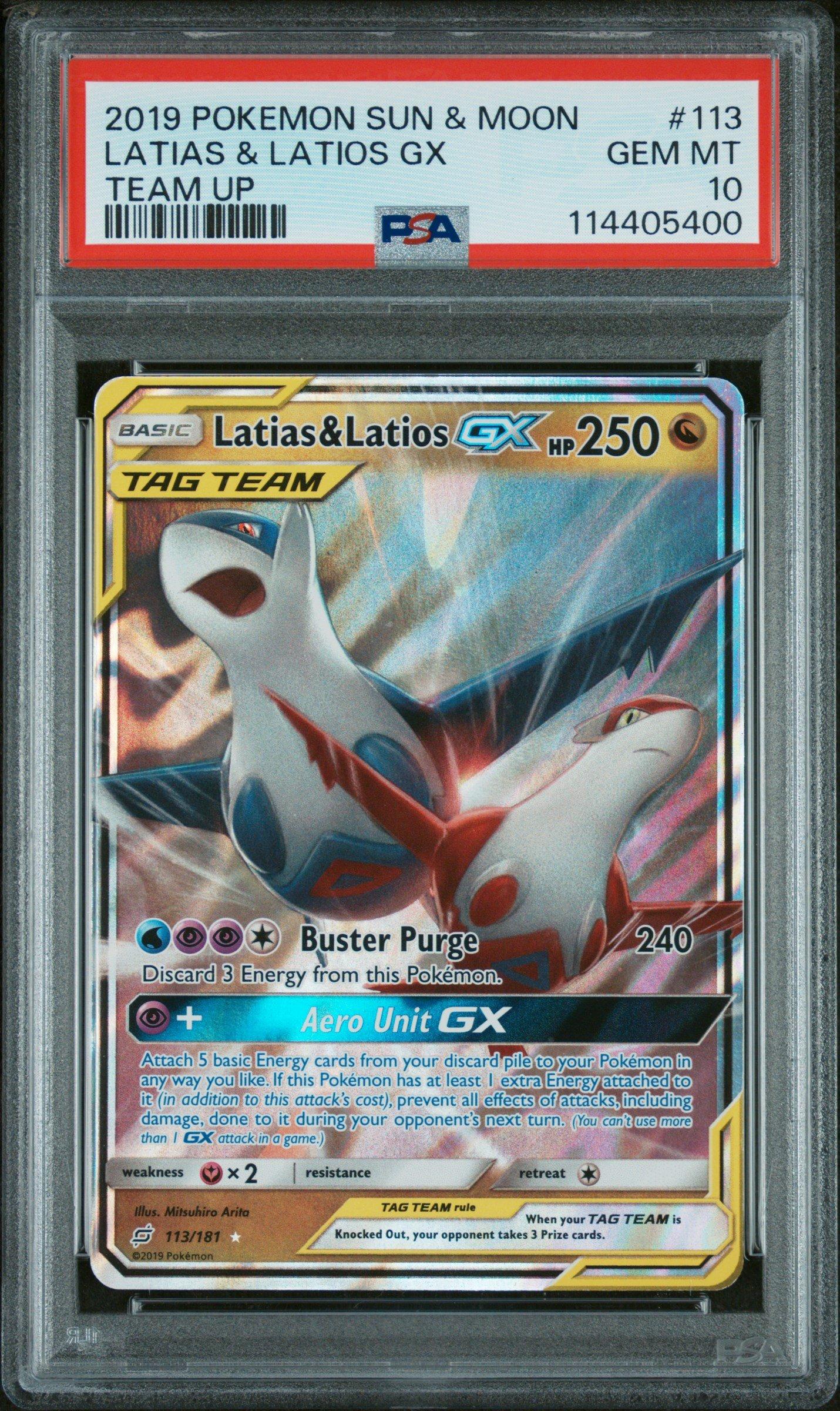 2019 Pokemon Sun & Moon Team Up 113 Latias & Latios Gx PSA 10