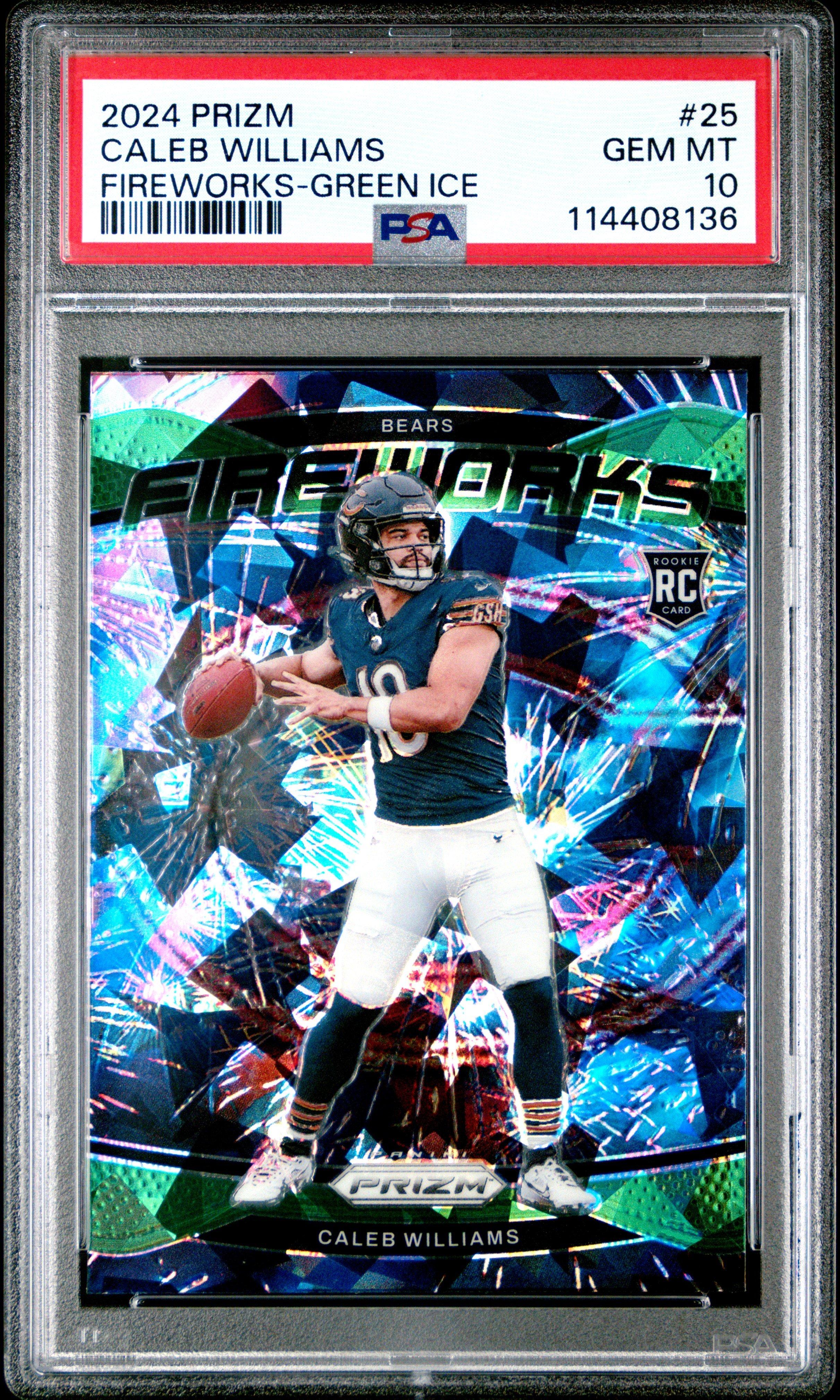 2024 Panini Prizm Fireworks 25 Caleb Williams Green Ice PSA 10