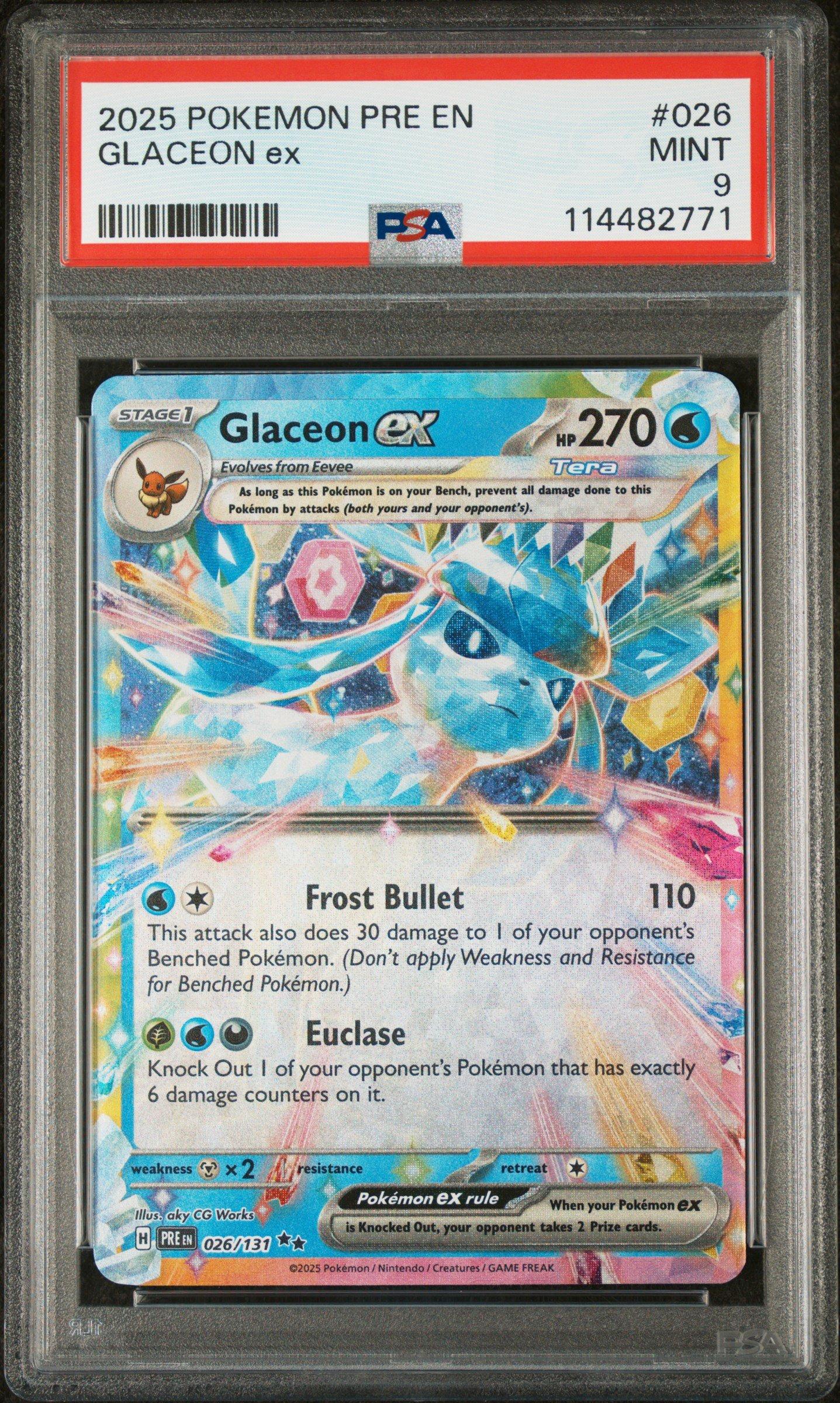 2025 Pokemon Pre En-prismatic Evolutions 026 Glaceon Ex PSA 9