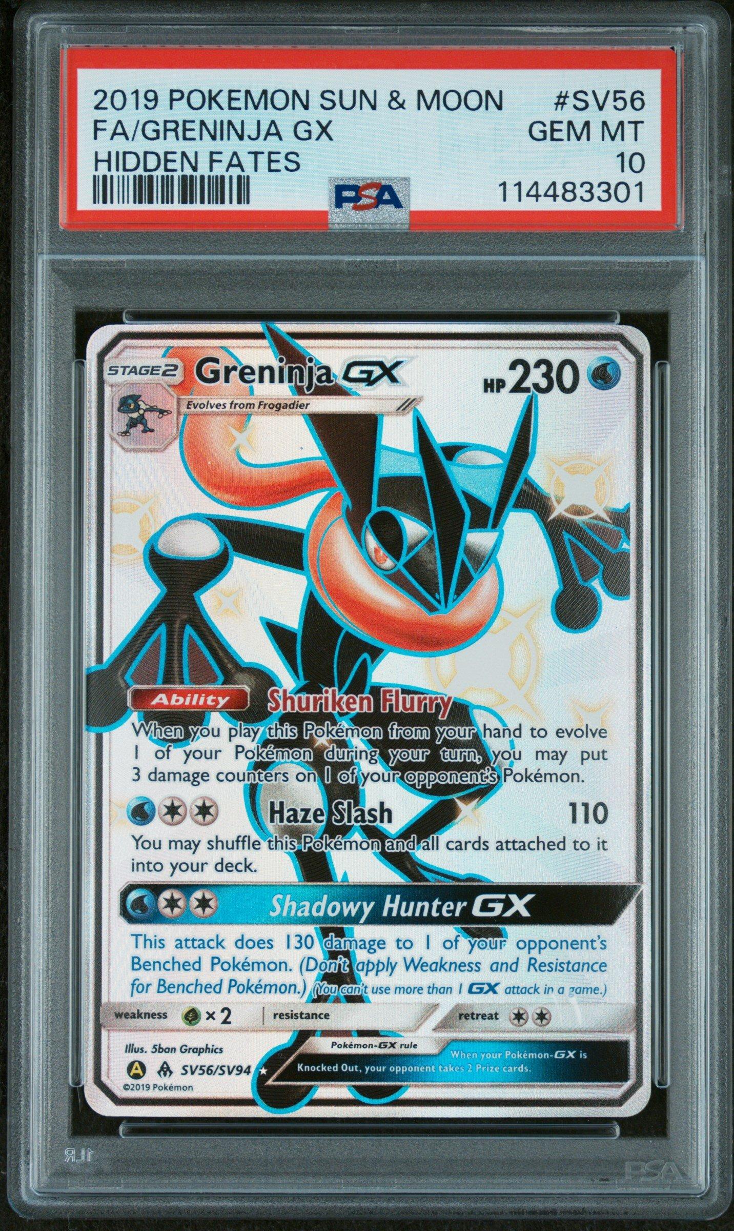 2019 Pokemon Sun & Moon Hidden Fates Sv56 Full Art/greninja Gx PSA