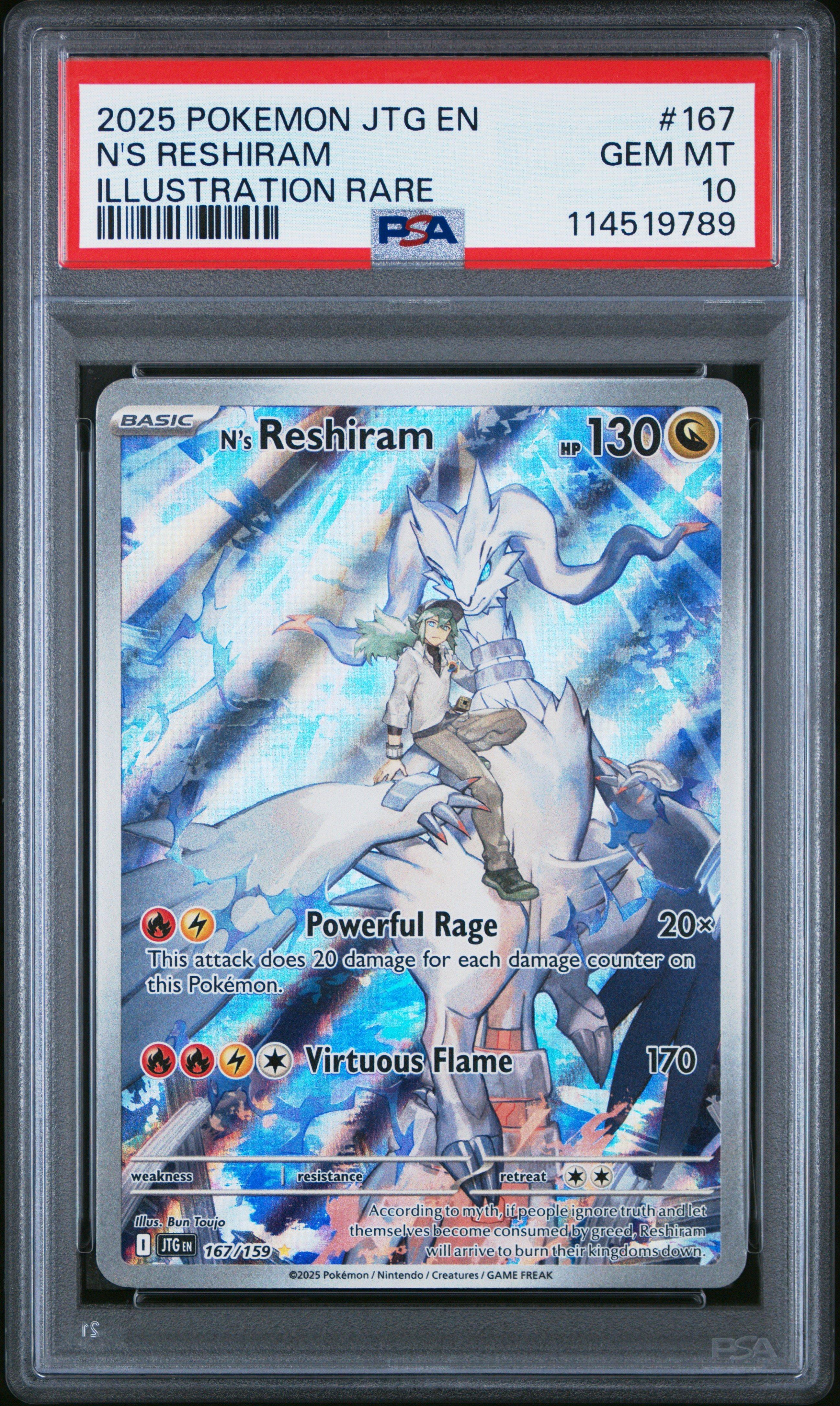 rare reshiram card 2025 Pokemon Jtg En-journey Together 167 N's Reshiram Illustration Rare PSA  10 Graded Card