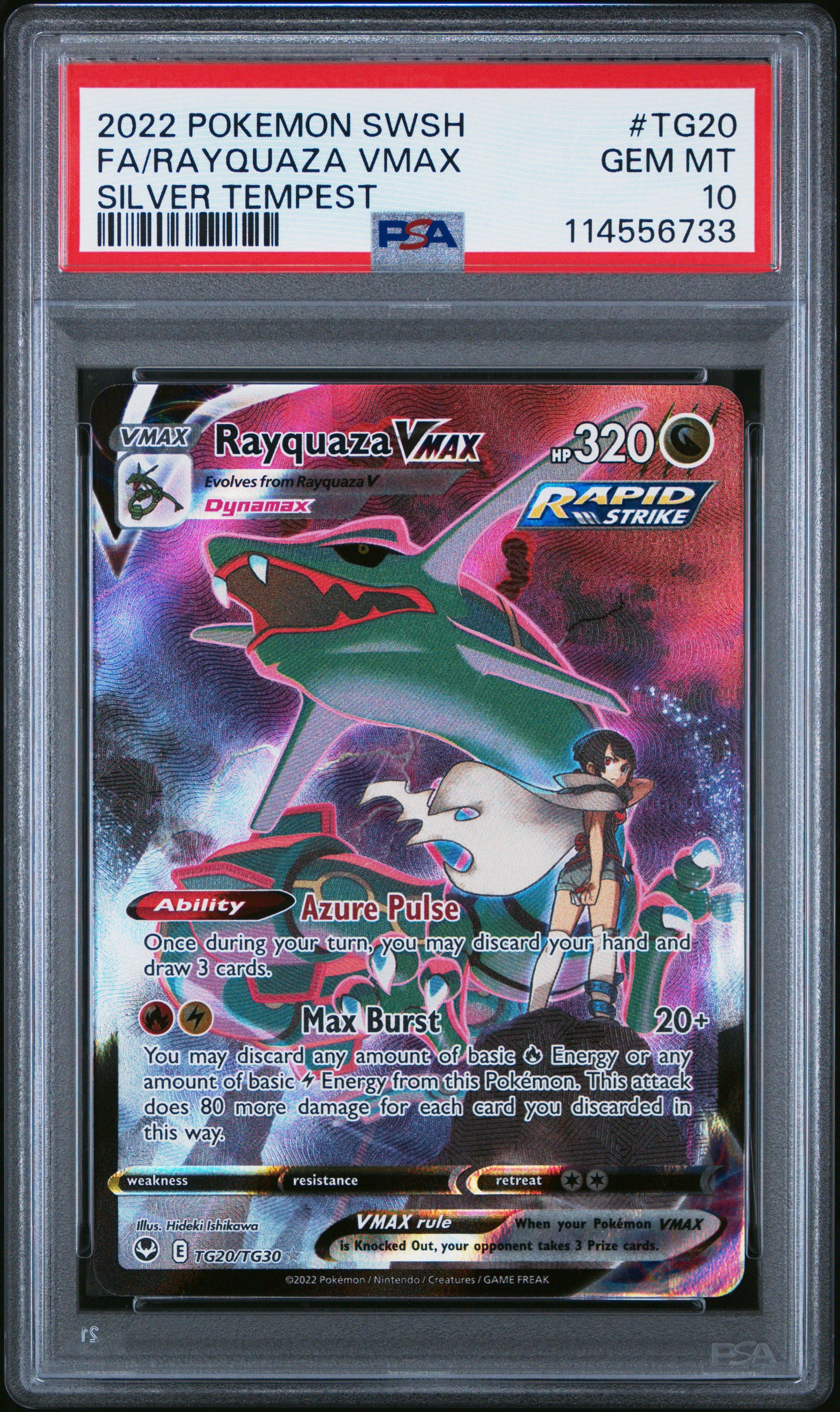 2022 Pokemon Sword & Shield Silver Tempest Tg20 Full Art/rayquaza Vmax PSA  10