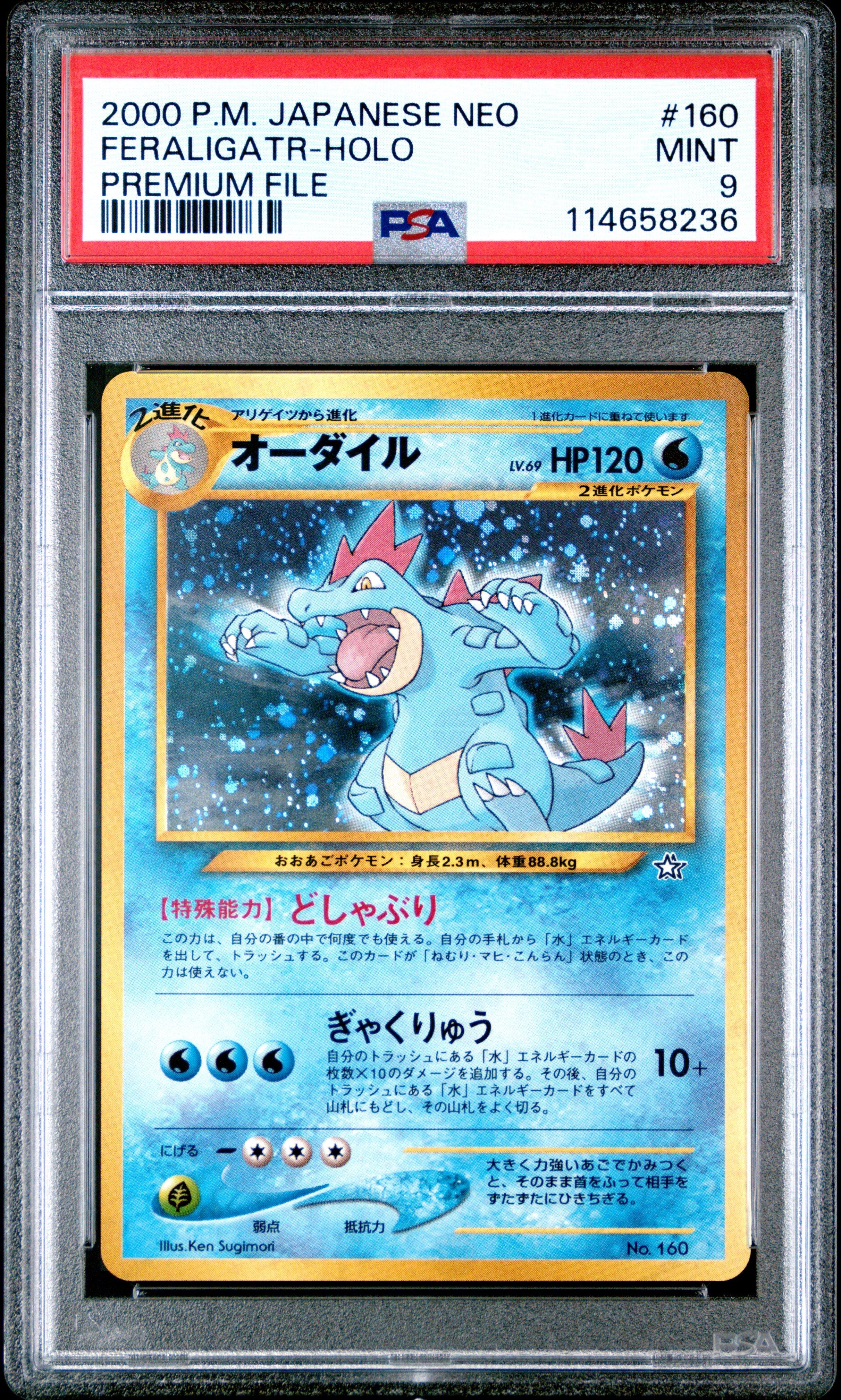 2000 Pokemon Japanese Neo 160 Feraligatr-holo Premium File PSA 9