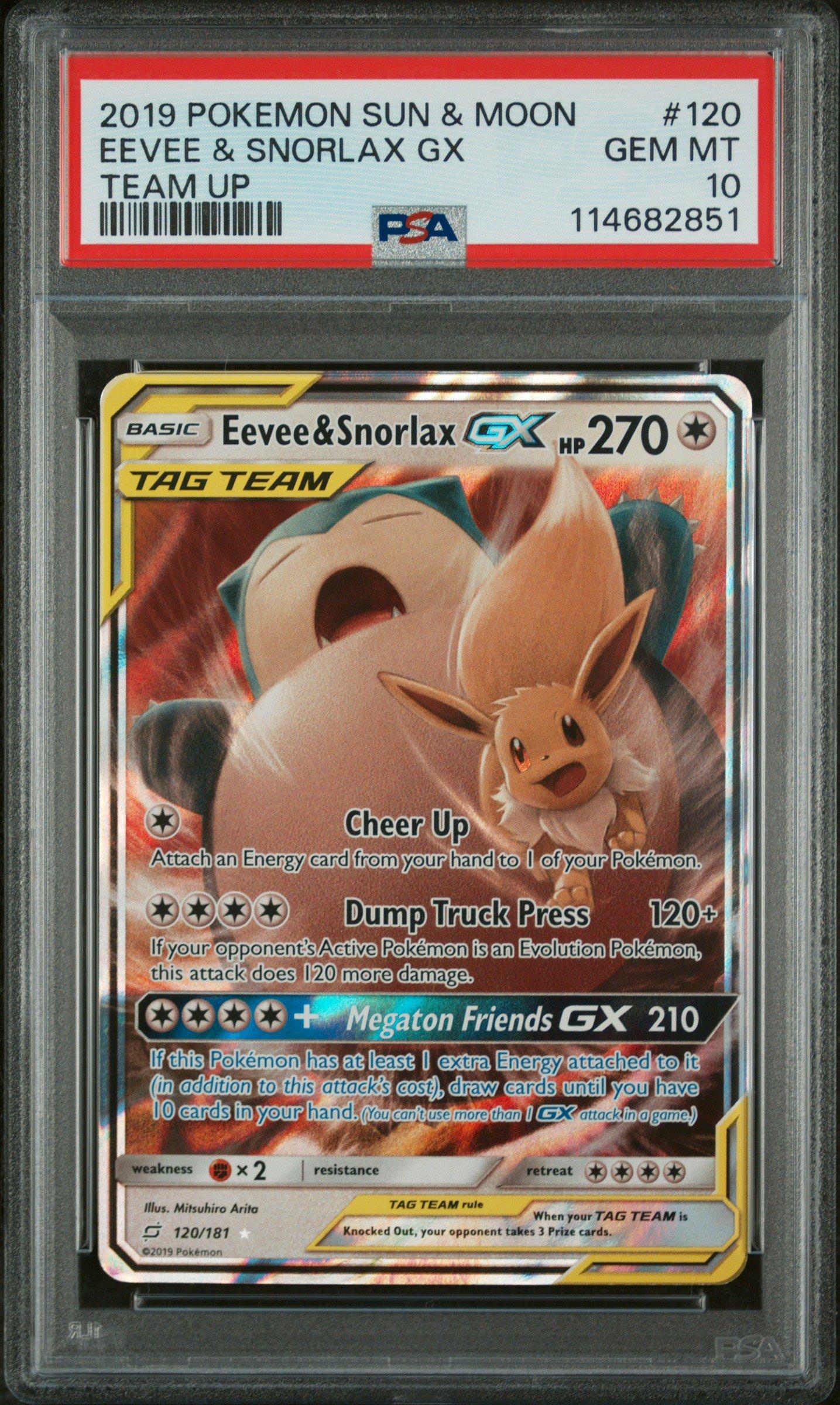 2019 Pokemon Sun & Moon Team Up 120 Eevee & Snorlax Gx PSA