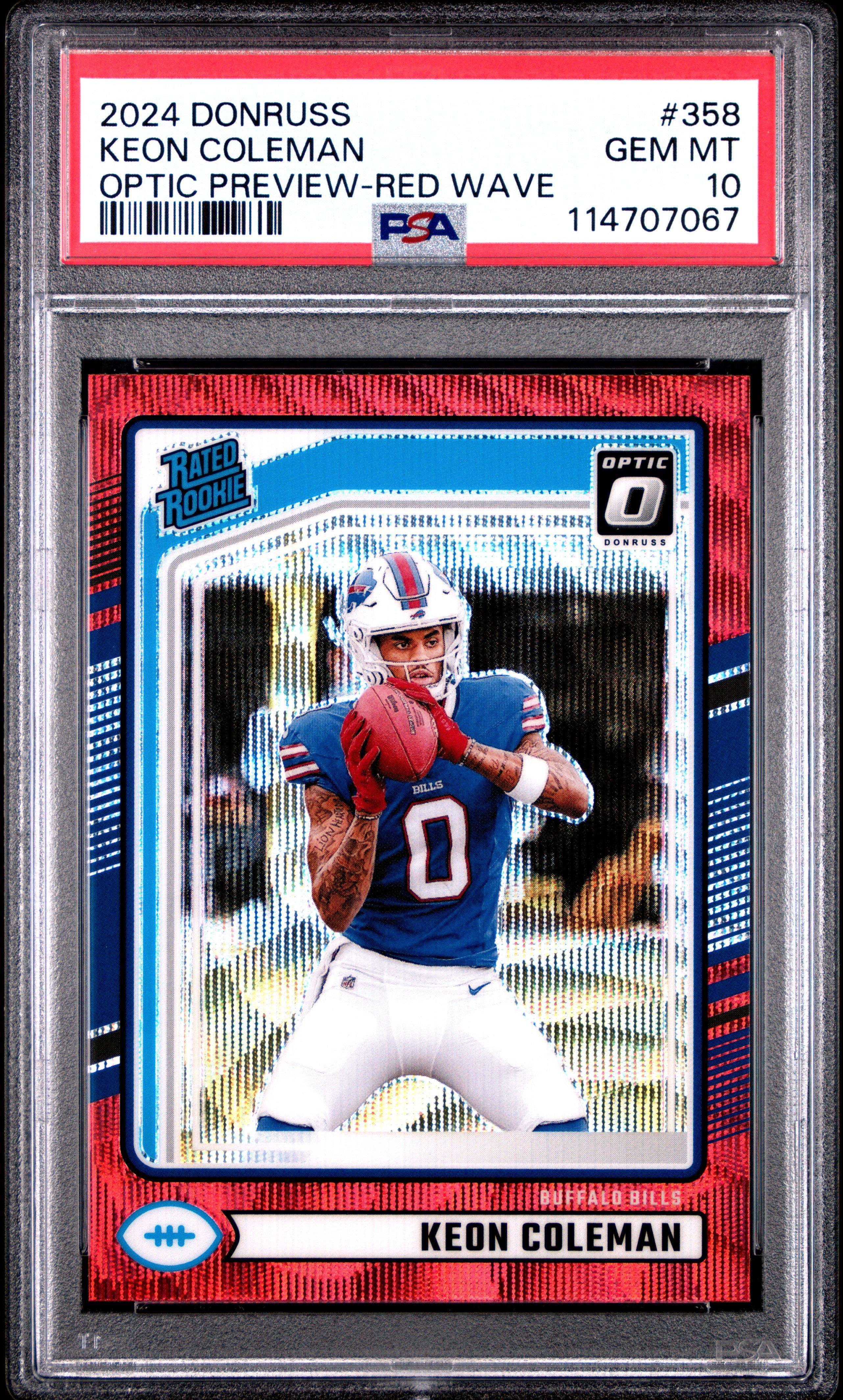 2024 Panini Donruss 358 Keon Coleman Optic Preview-red Wave PSA 10