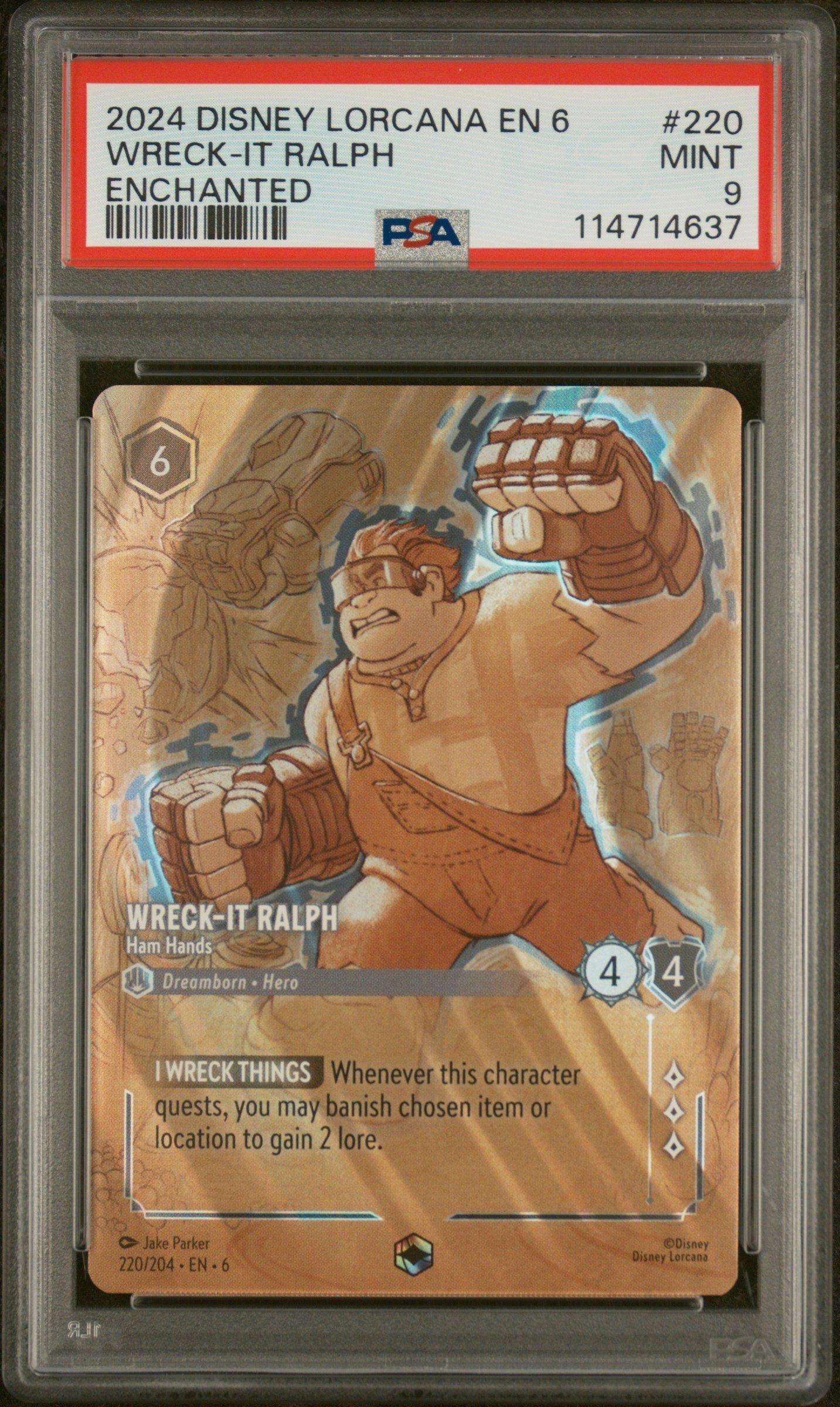 lorcana azurite sea enchanted cards 2024 Disney En 6-azurite 220 Wreck-it Ralph - Ham Hands PSA 9 Graded Card shuffle your deck. Disney Lorcana Trading Card Game