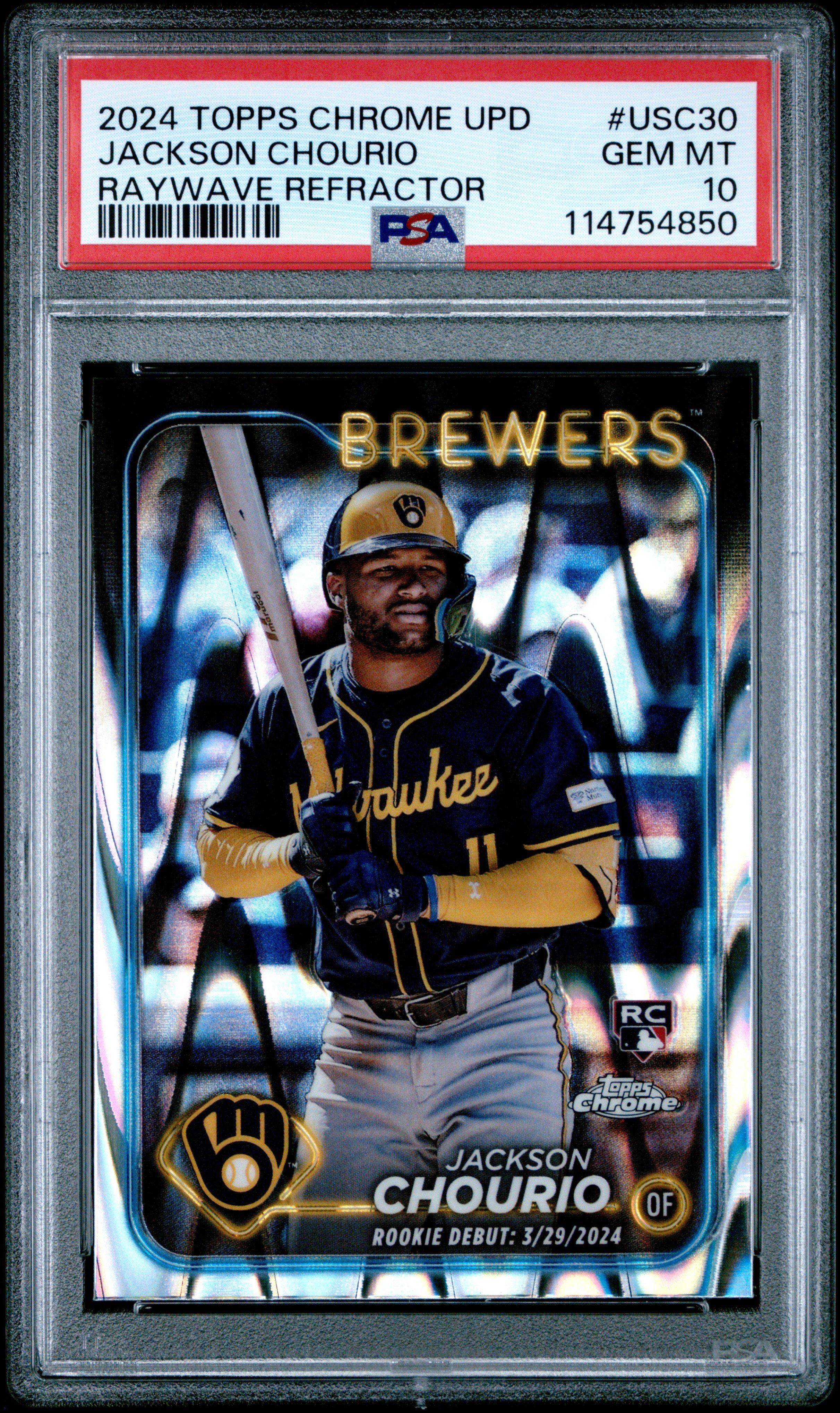 2024 Topps Chrome Update Usc30 Jackson Chourio Raywave Refractor PSA 10