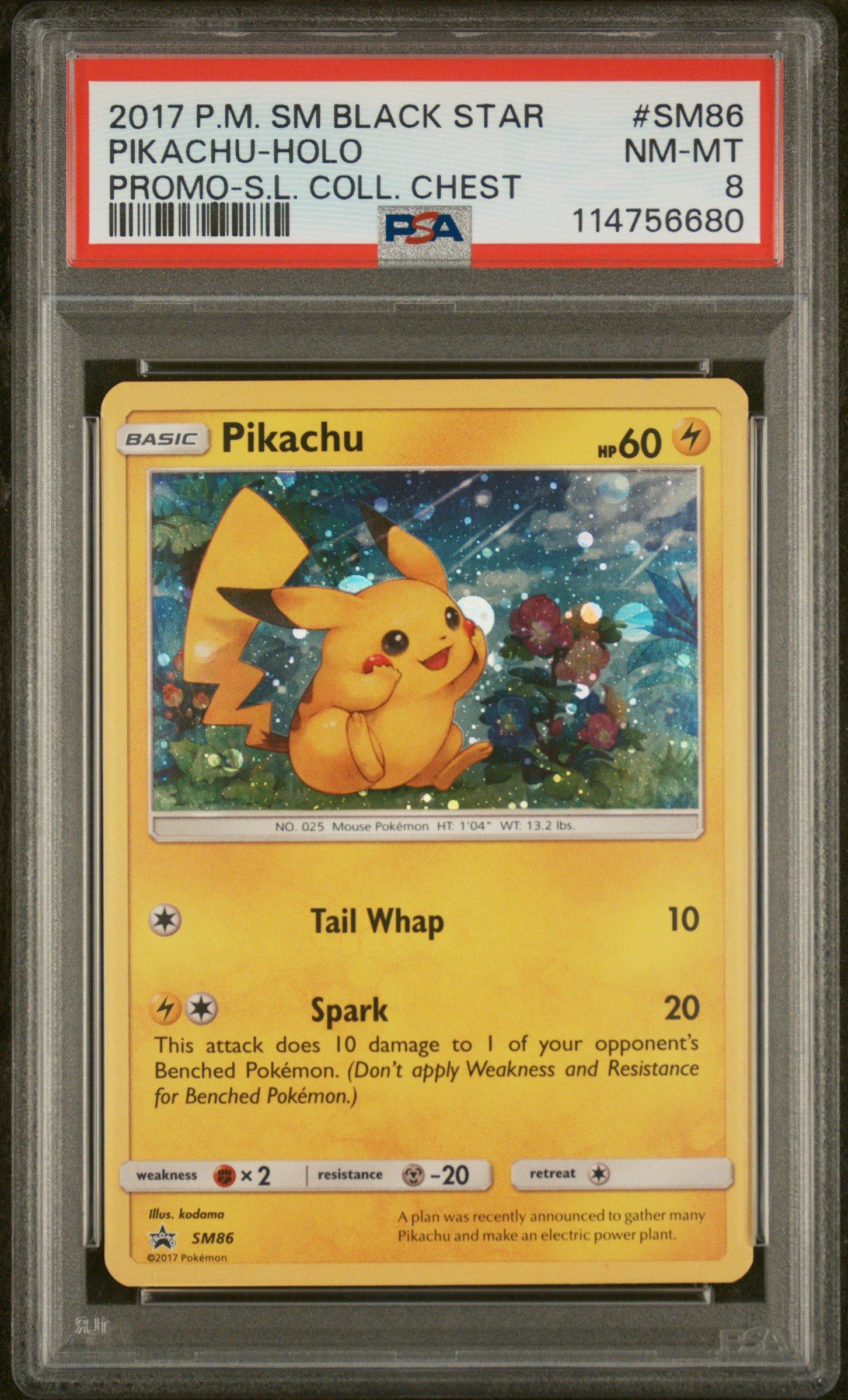 2017 Pokemon Sm Black Star Promo Sm86 Pikachu-holo Shining Legends Collector Chest PSA 8