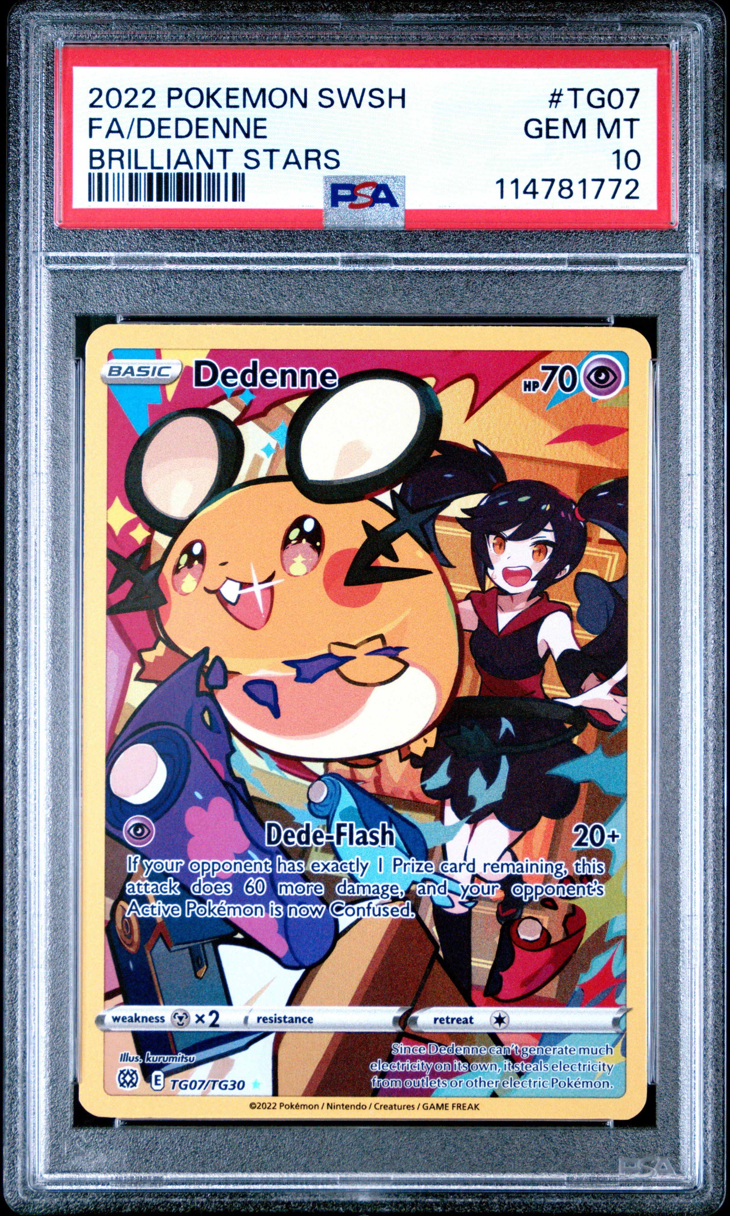 2022 Pokemon Sword & Shield Brilliant Stars Tg07 Full Art/dedenne PSA 10