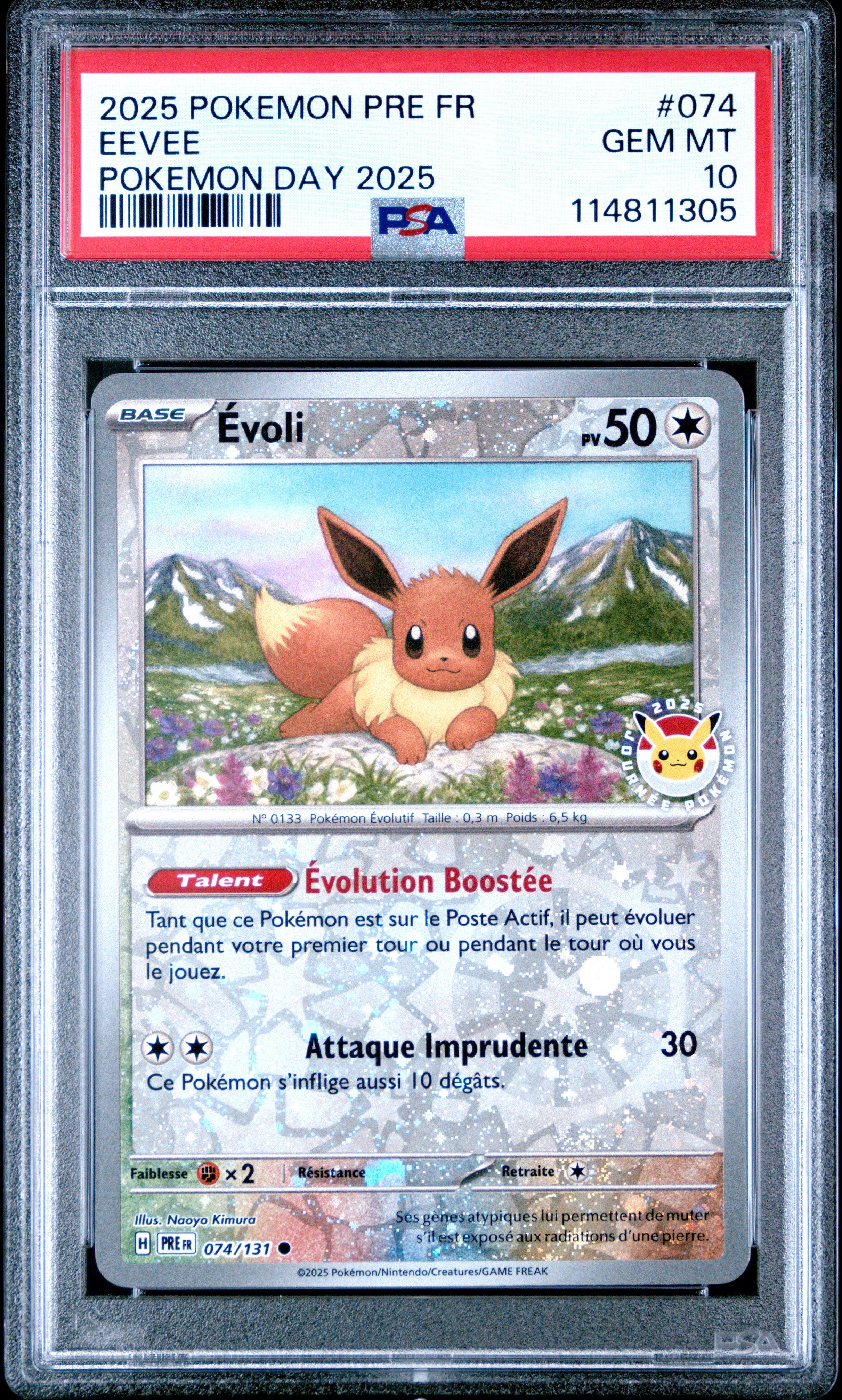 2025 Pokemon French Pre Fr-prismatic Evolutions 074 Eevee Pokemon Day 2025  PSA 10