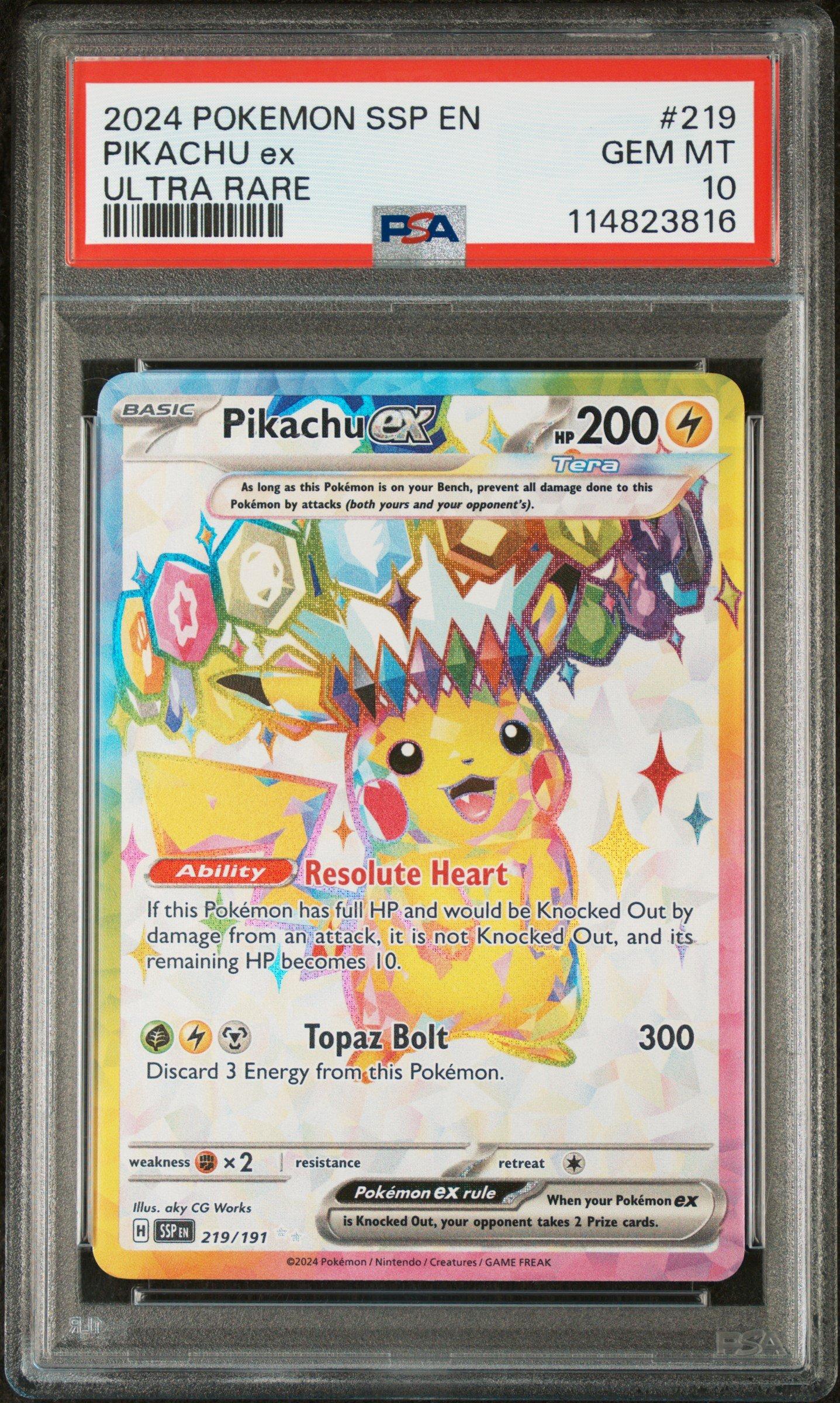 ポケモンカードゲーム 2024 Pikachu ex SPECIAL ART RARE PSA10 2024 Pokemon Ssp En-surging Sparks 219 Pikachu Ex Ultra Rare PSA