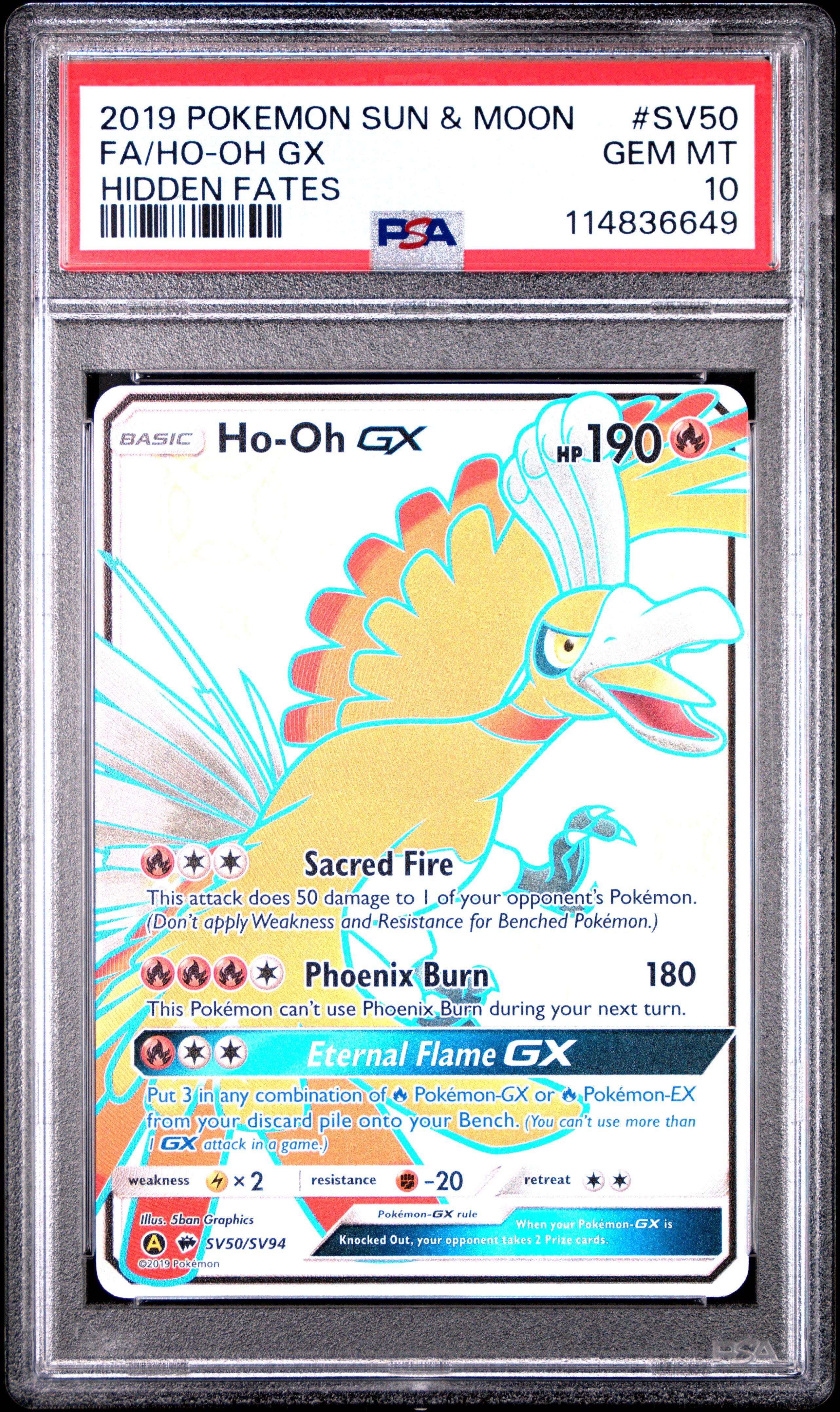 2019 Pokemon Sun & Moon Hidden Fates Sv50 Full Art/ho-oh Gx PSA 10