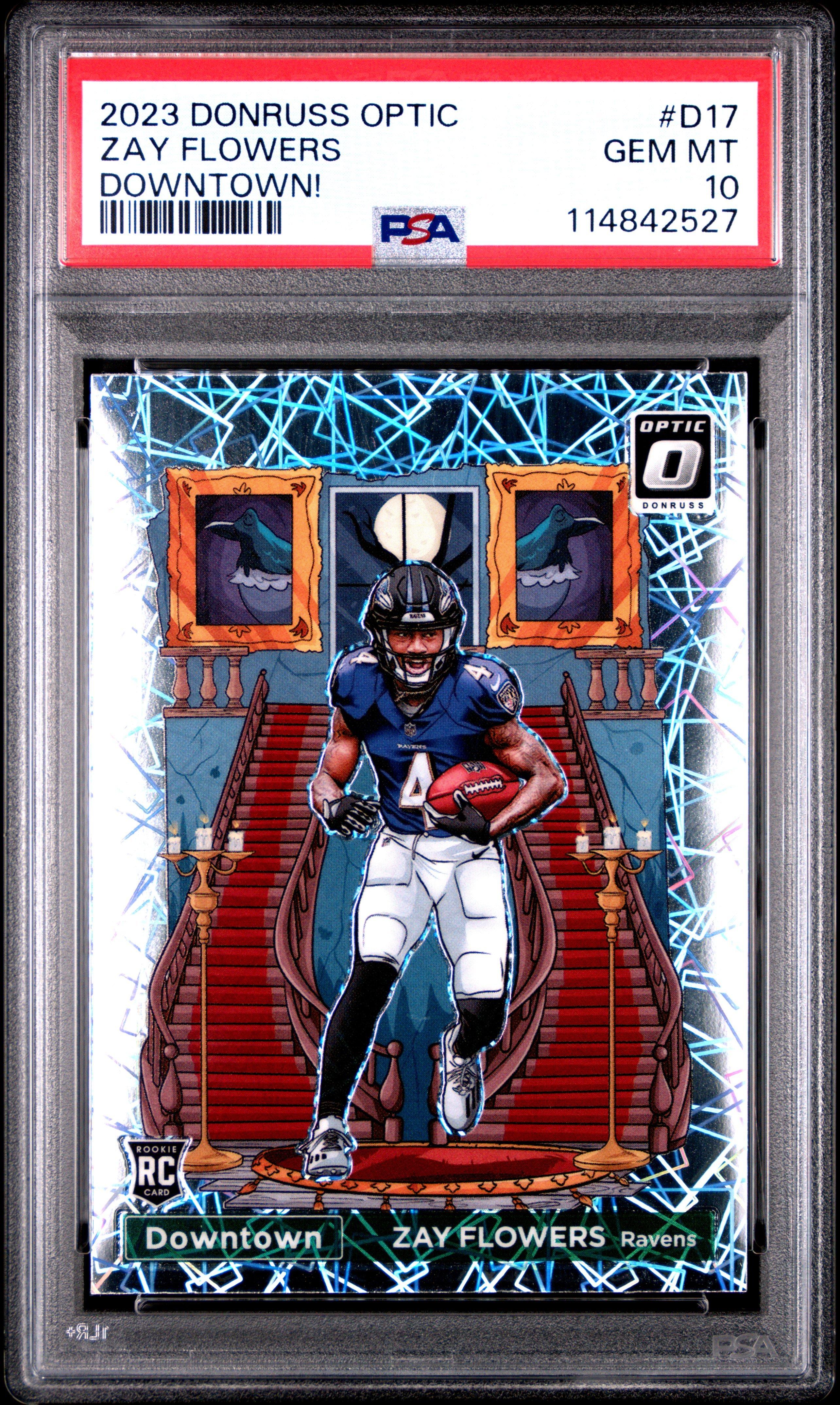 2023 Panini Donruss Optic Downtown! D17 Zay Flowers PSA 10 Graded
