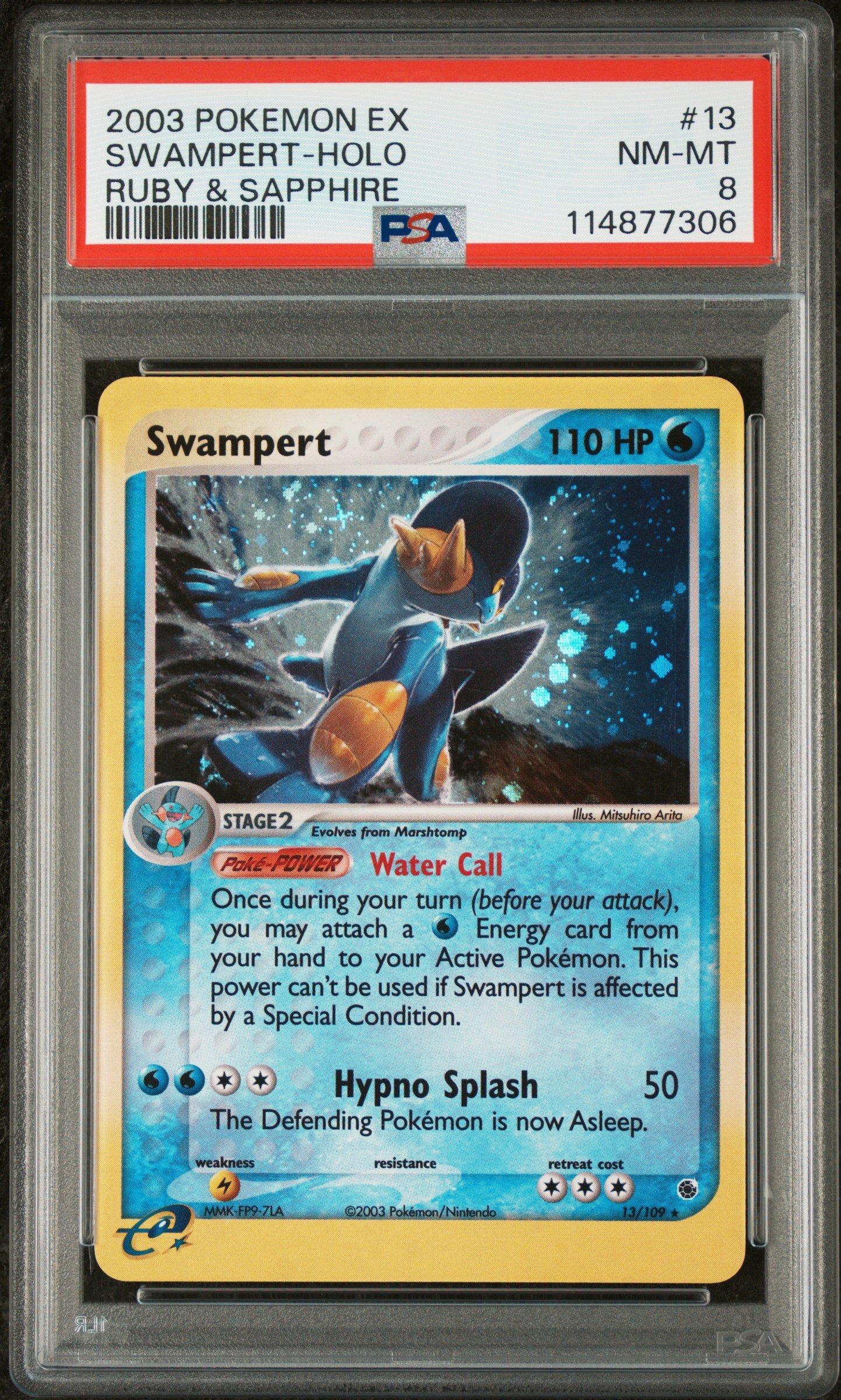 スイクンexホロカード 2003年製 PSA8 2003 Pokemon Ex Ruby & Sapphire 13 Swampert-holo PSA 8 Graded Card