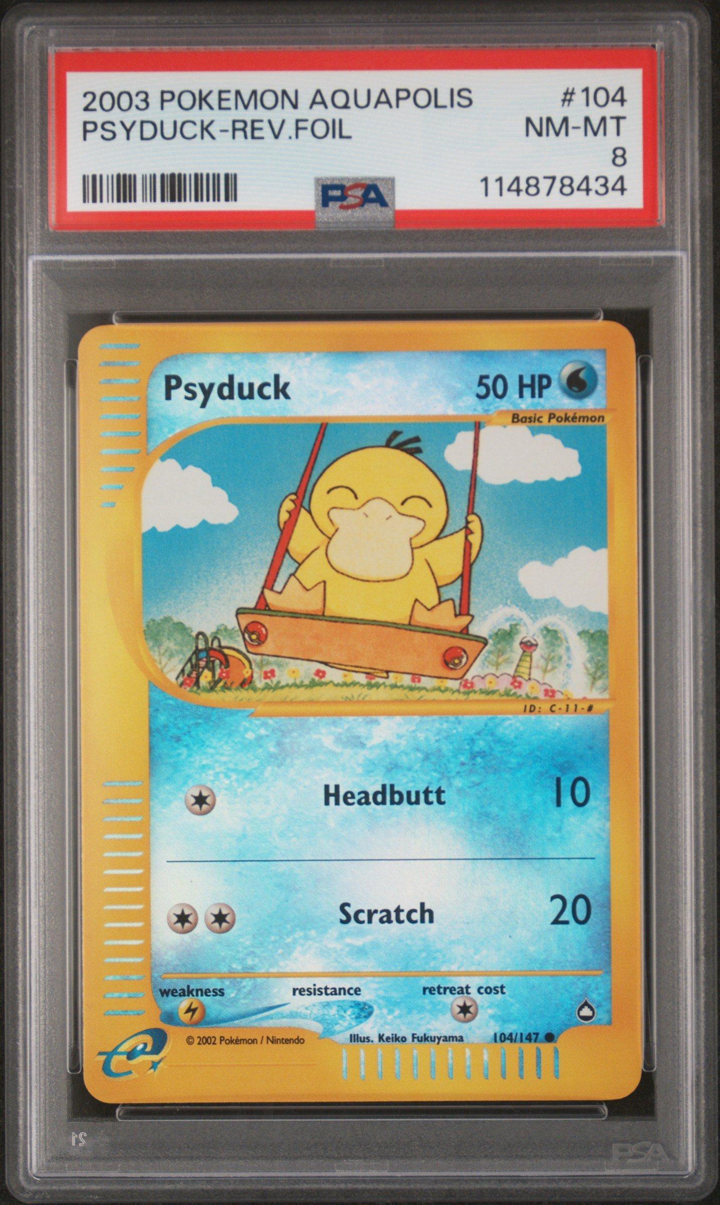 2003 Pokemon Aquapolis 104 Psyduck-reverse Foil PSA 8 Graded Card