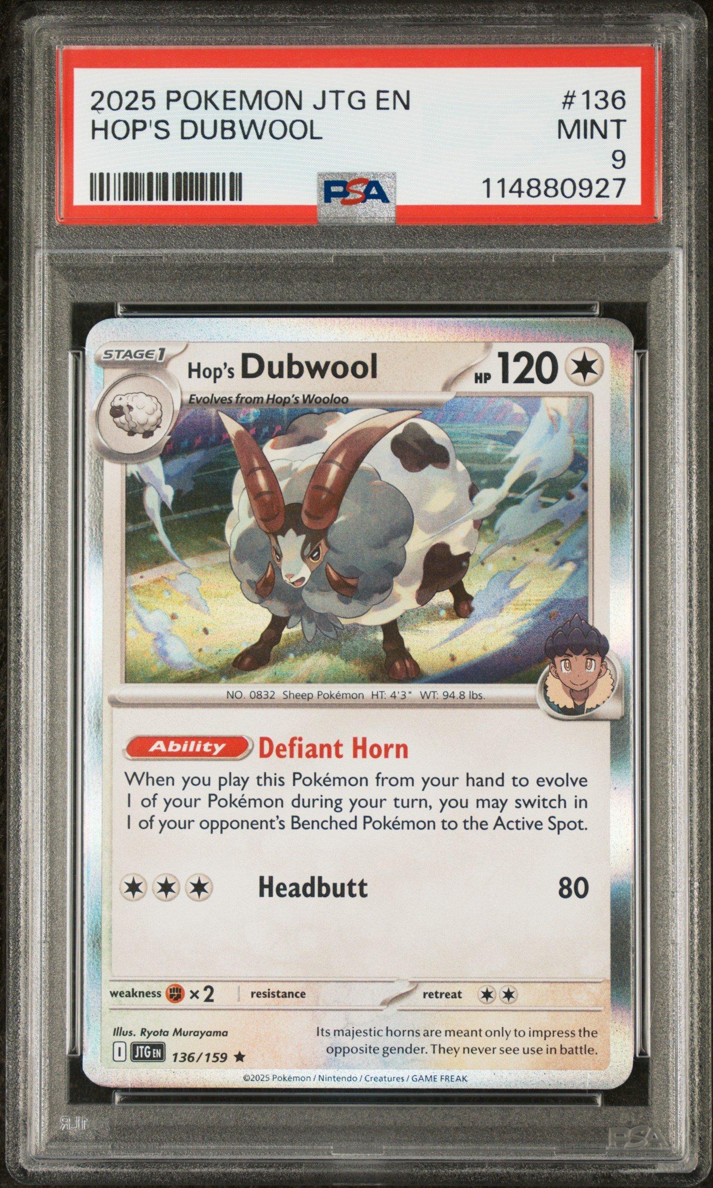 2025 Pokemon Jtg En-journey Together 136 Hop's Dubwool PSA
