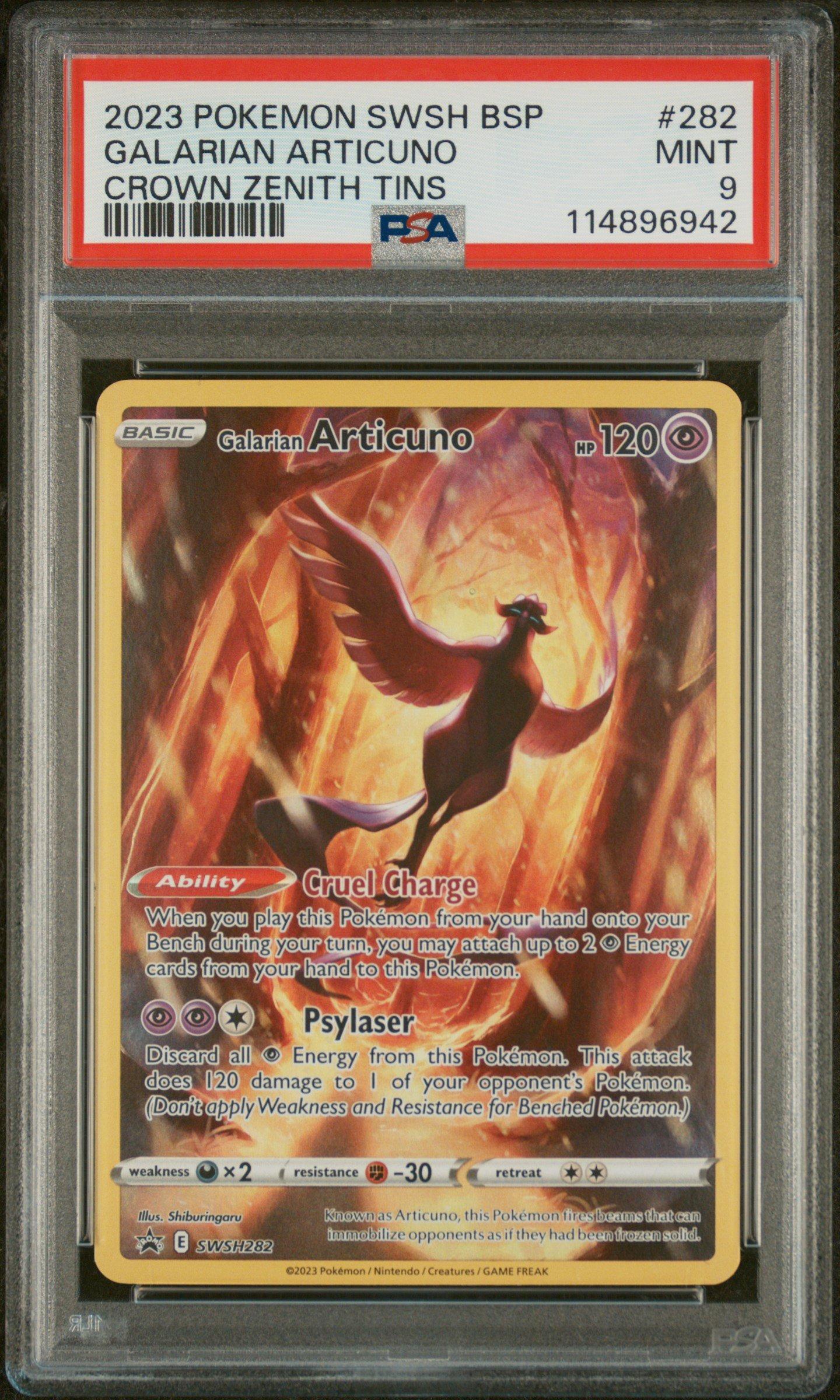 2023 Pokemon Swsh Black Star Promo 282 Galarian Articuno Crown Zenith Tin PSA 9
