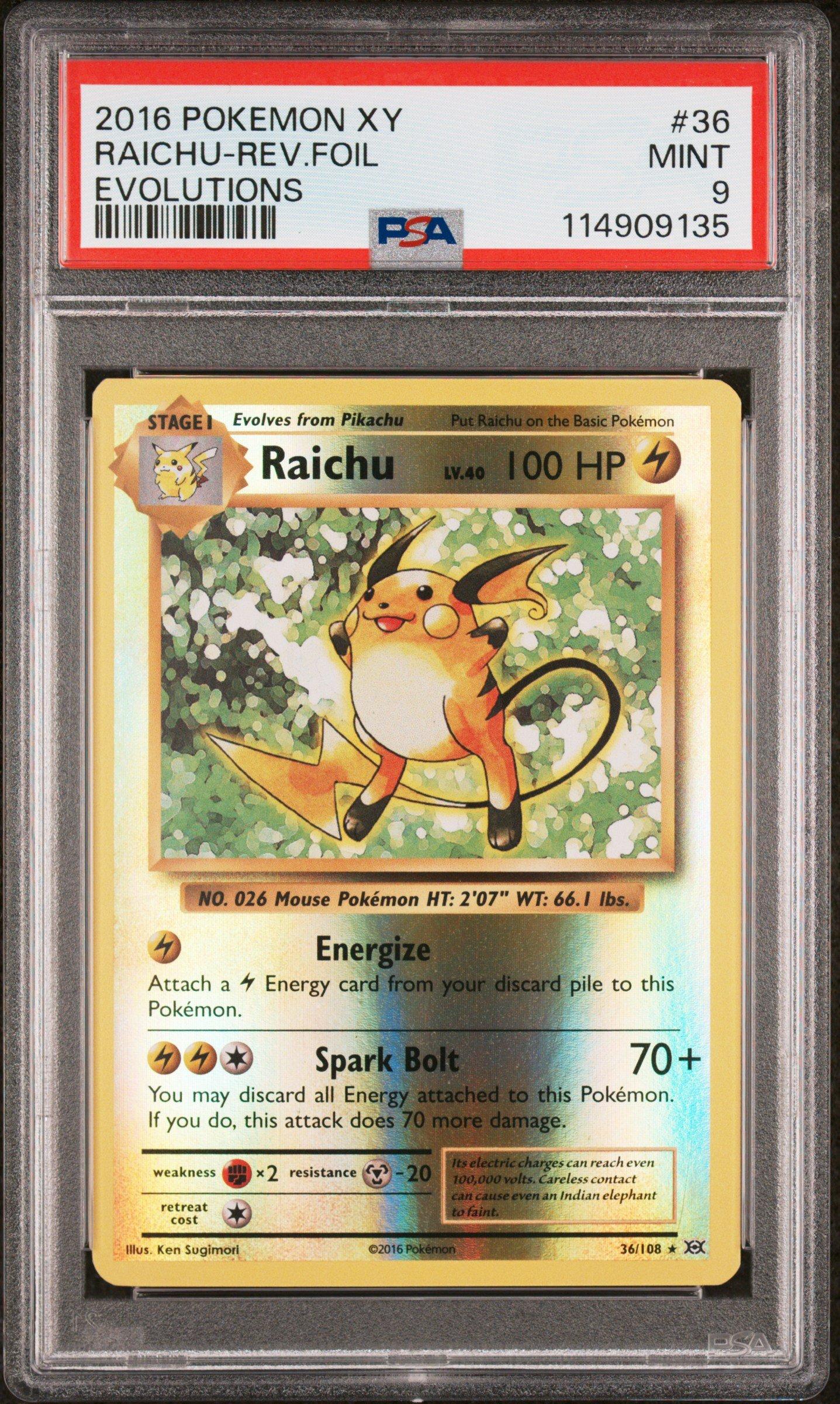 2016 Pokemon Xy Evolutions 36 Raichu-reverse Foil PSA
