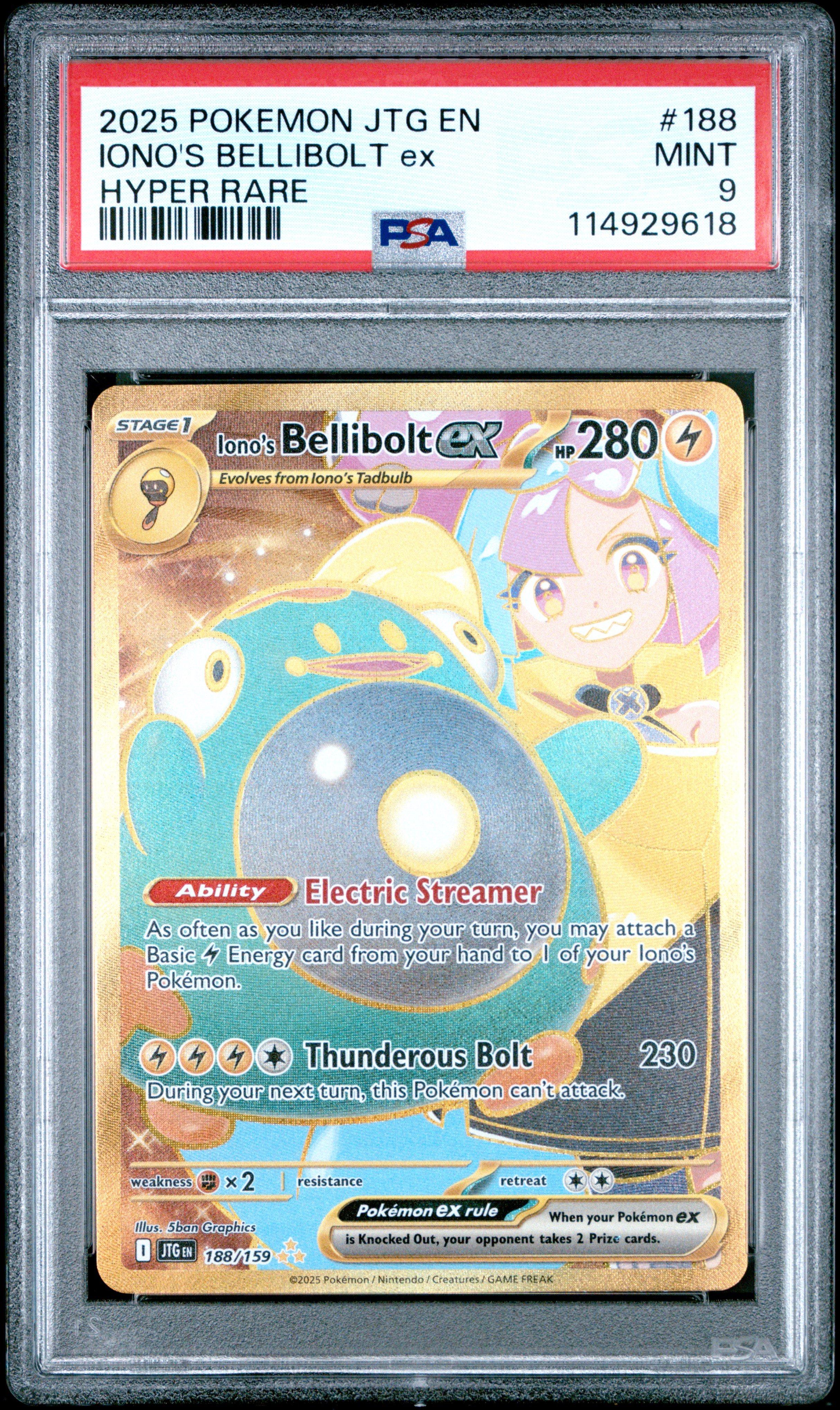 2025 Pokemon Jtg En-journey Together 188 Iono's Bellibolt Ex Hyper Rare PSA
