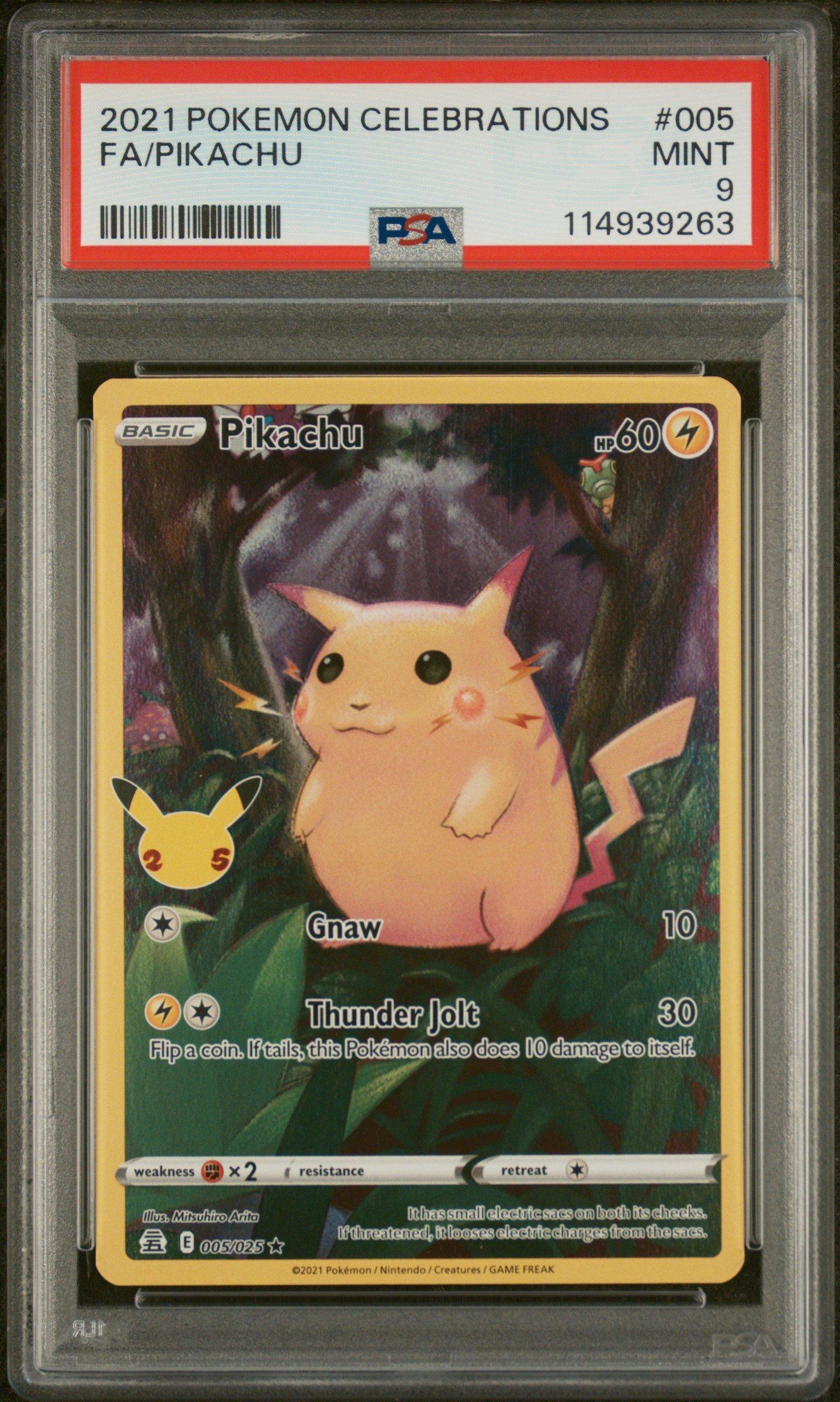 2021 Pokemon Celebrations 005 Full Art/pikachu PSA 9 Graded Card