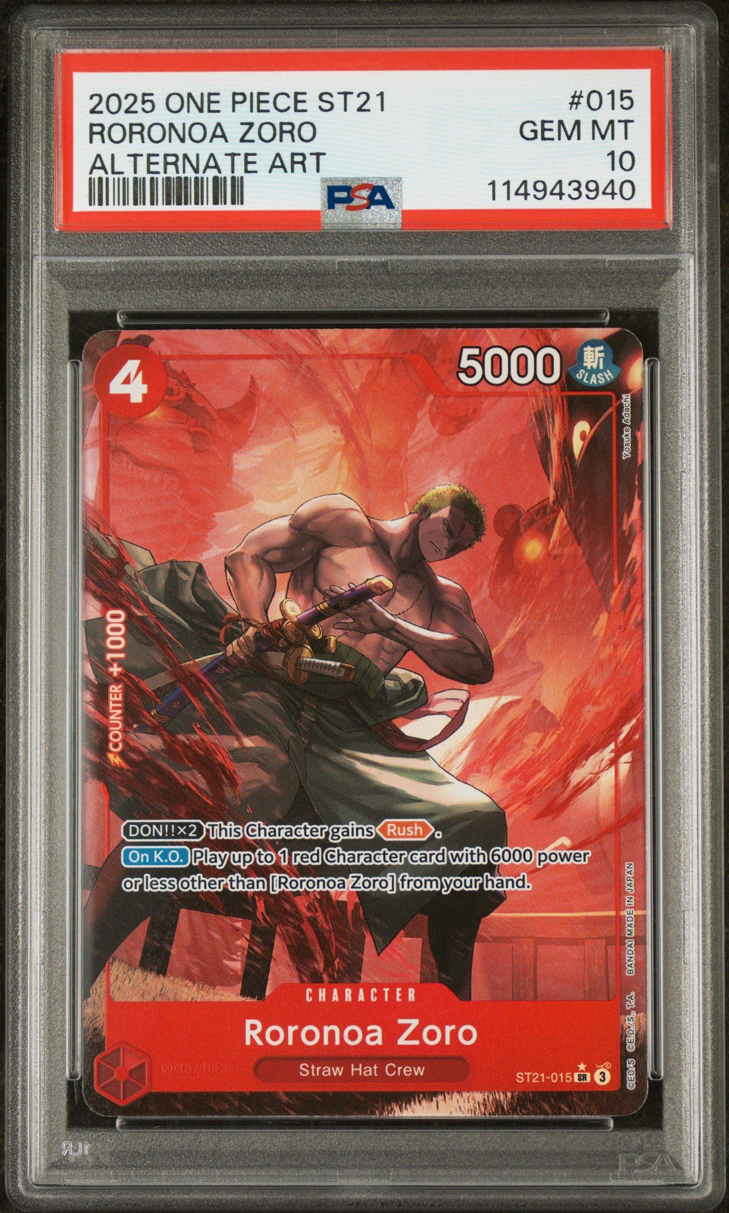 2025 One Piece Starter Deck St21-ex Gear 5 015 Roronoa Zoro Alternate Art PSA 10