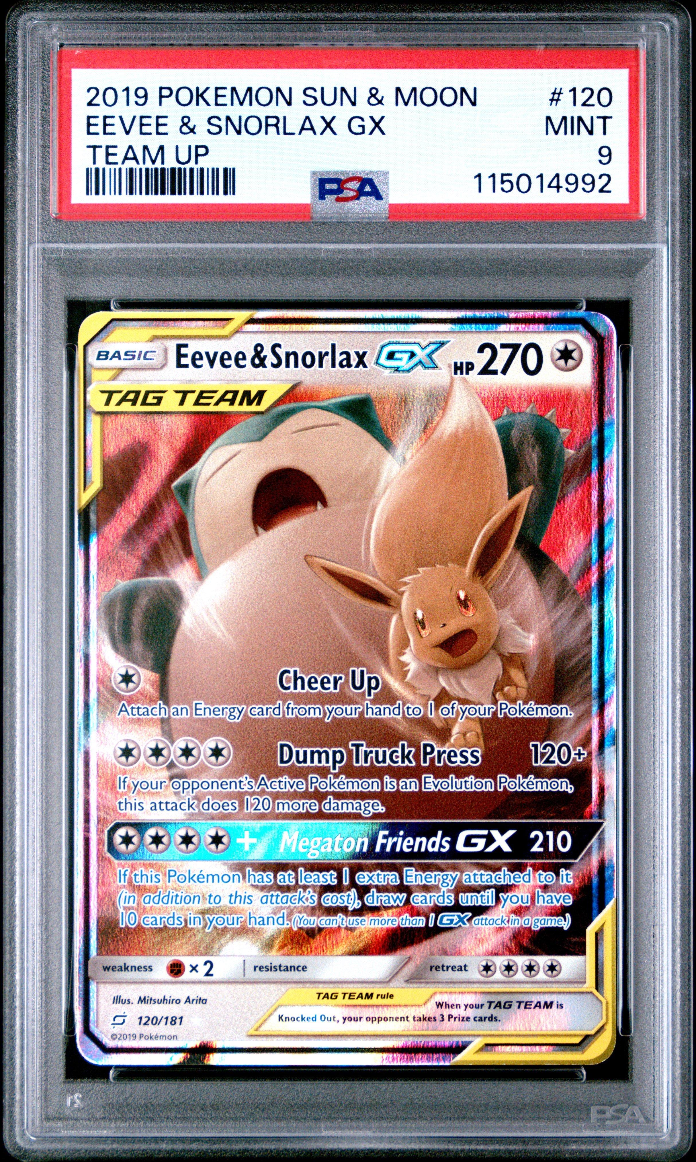 2019 Pokemon Sun & Moon Team Up 120 Eevee & Snorlax Gx PSA
