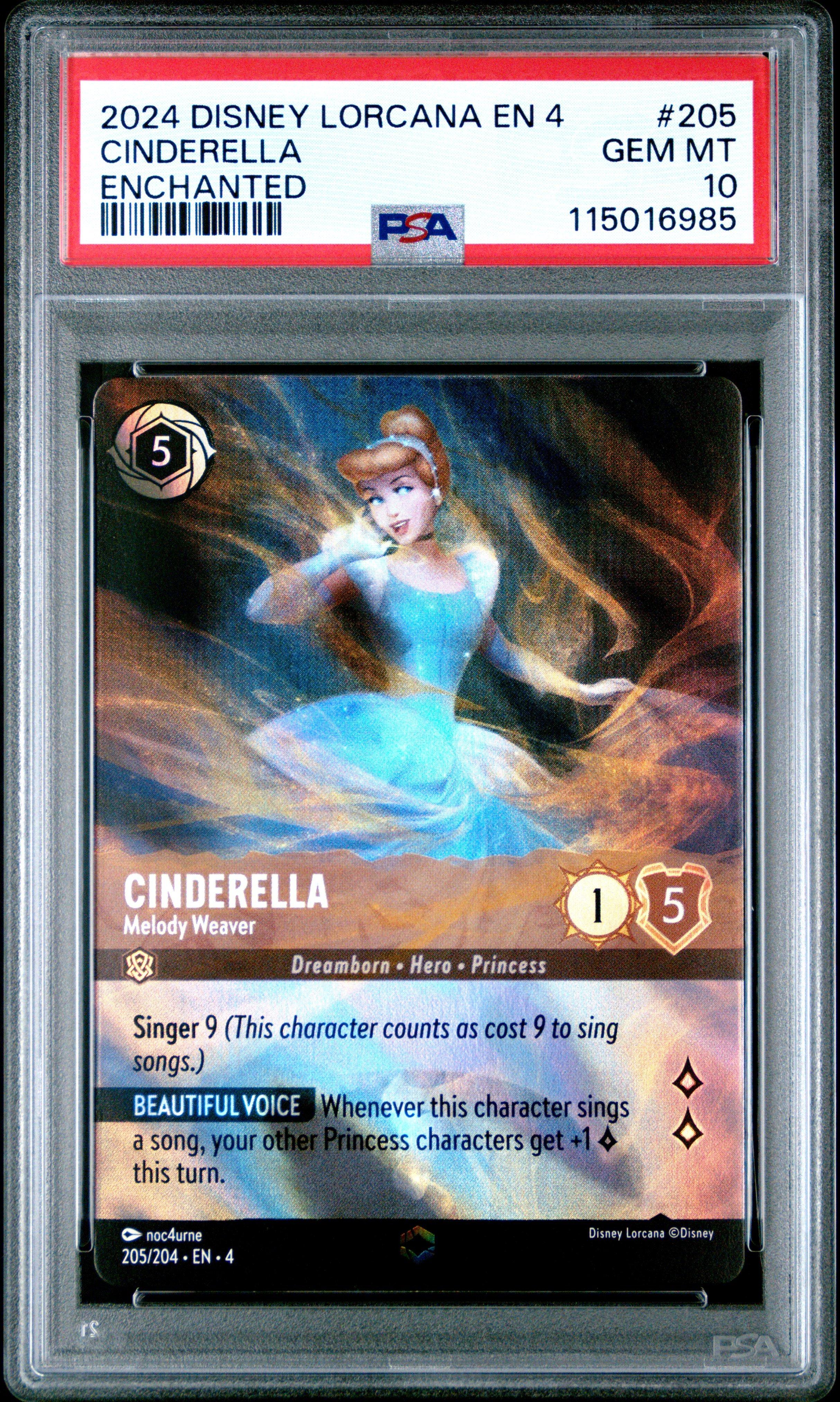 シンデレラ　エンチャンテッド　Cinderella psa10 2024 Disney Lorcana En 4-ursula's Return 205 Cinderella - Melody