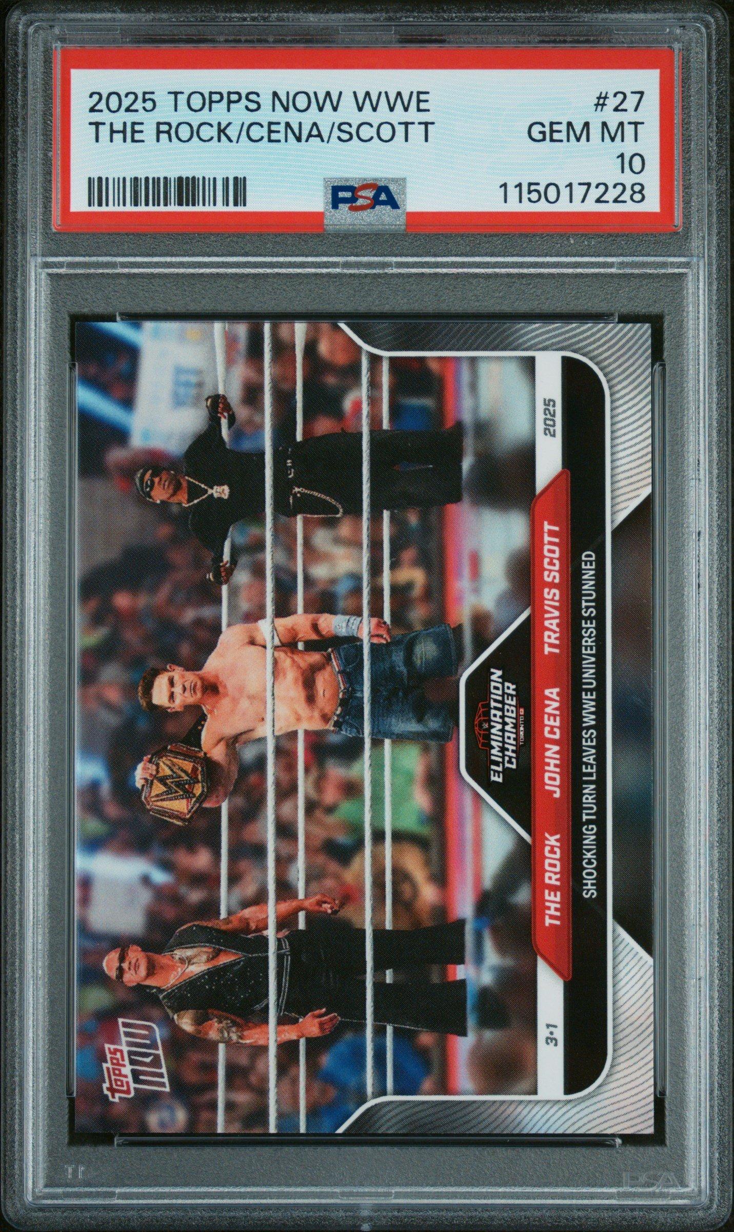 2025 Topps Now Wwe 27 The Rock/travis Scott/john Cena PSA 10
