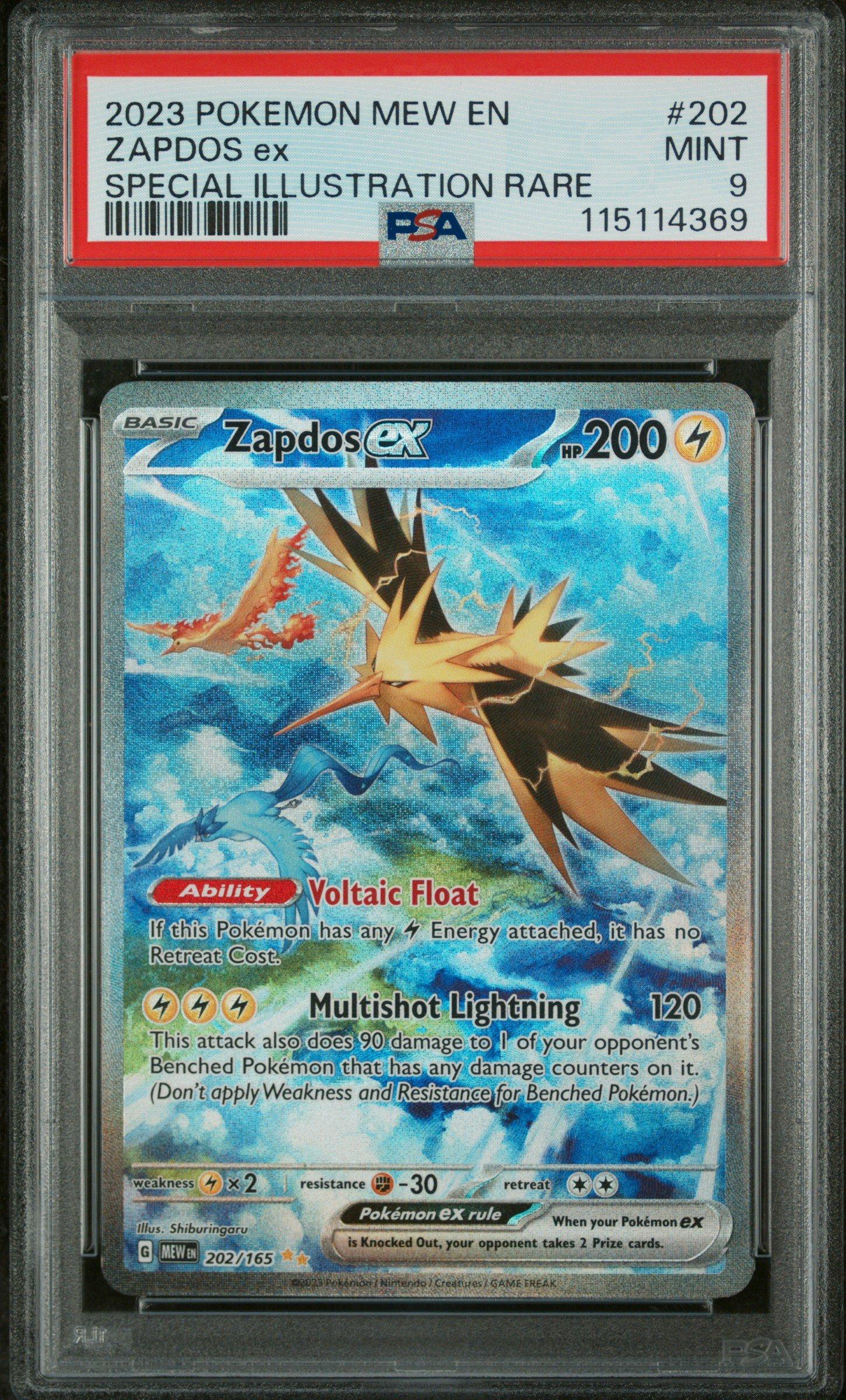 rare zapdos card 2023 Pokemon Mew En-151 202 Zapdos Ex Special Illustration Rare PSA 9