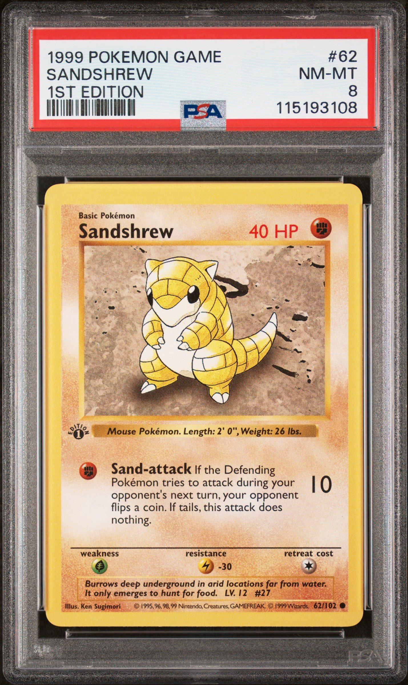 1999 Pokemon Game 62 Sandshrew 1st Edition PSA