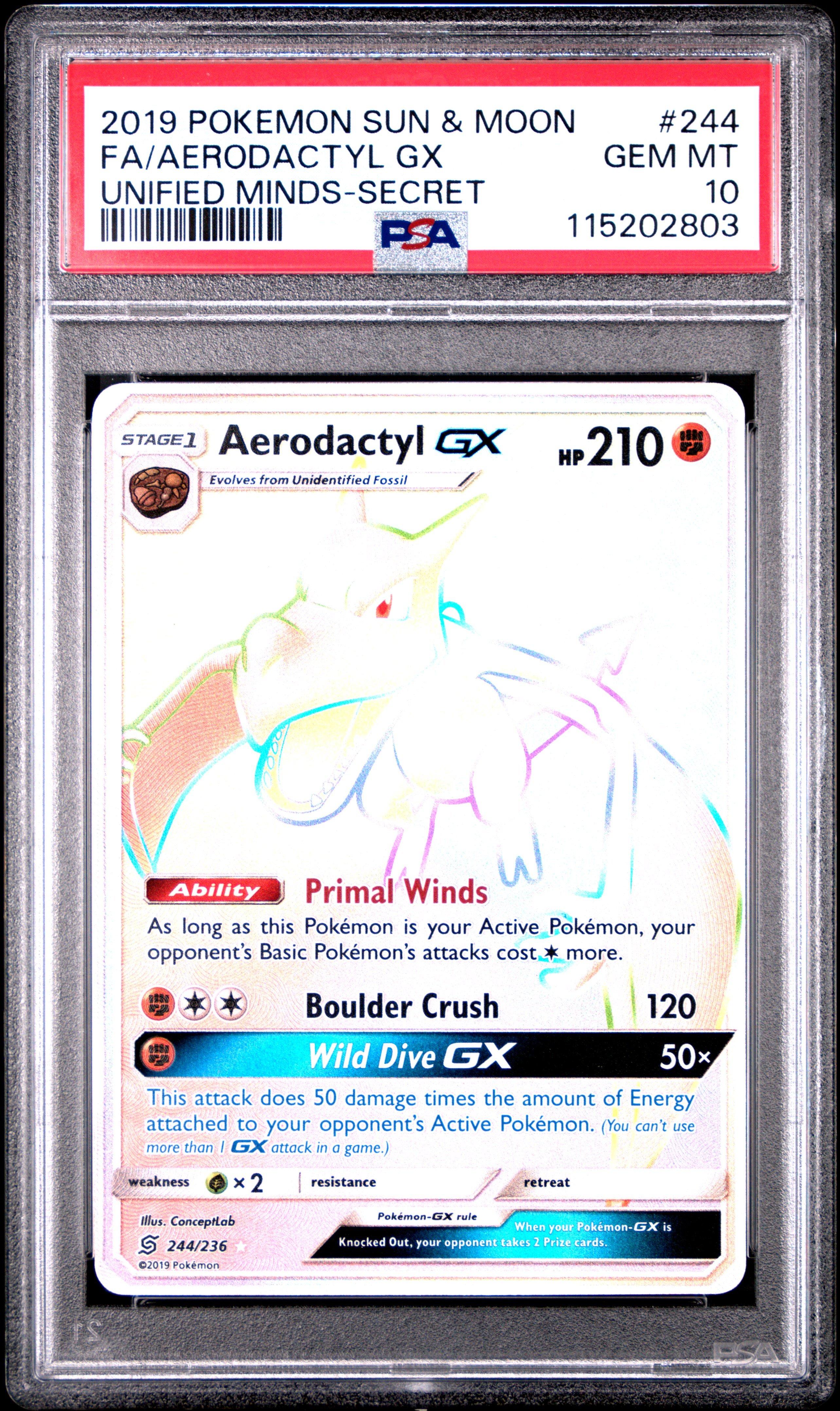 2019 Pokemon Sun & Moon Unified Minds 244 Full Art/aerodactyl Gx Secret PSA  10 Graded Card | GameStop