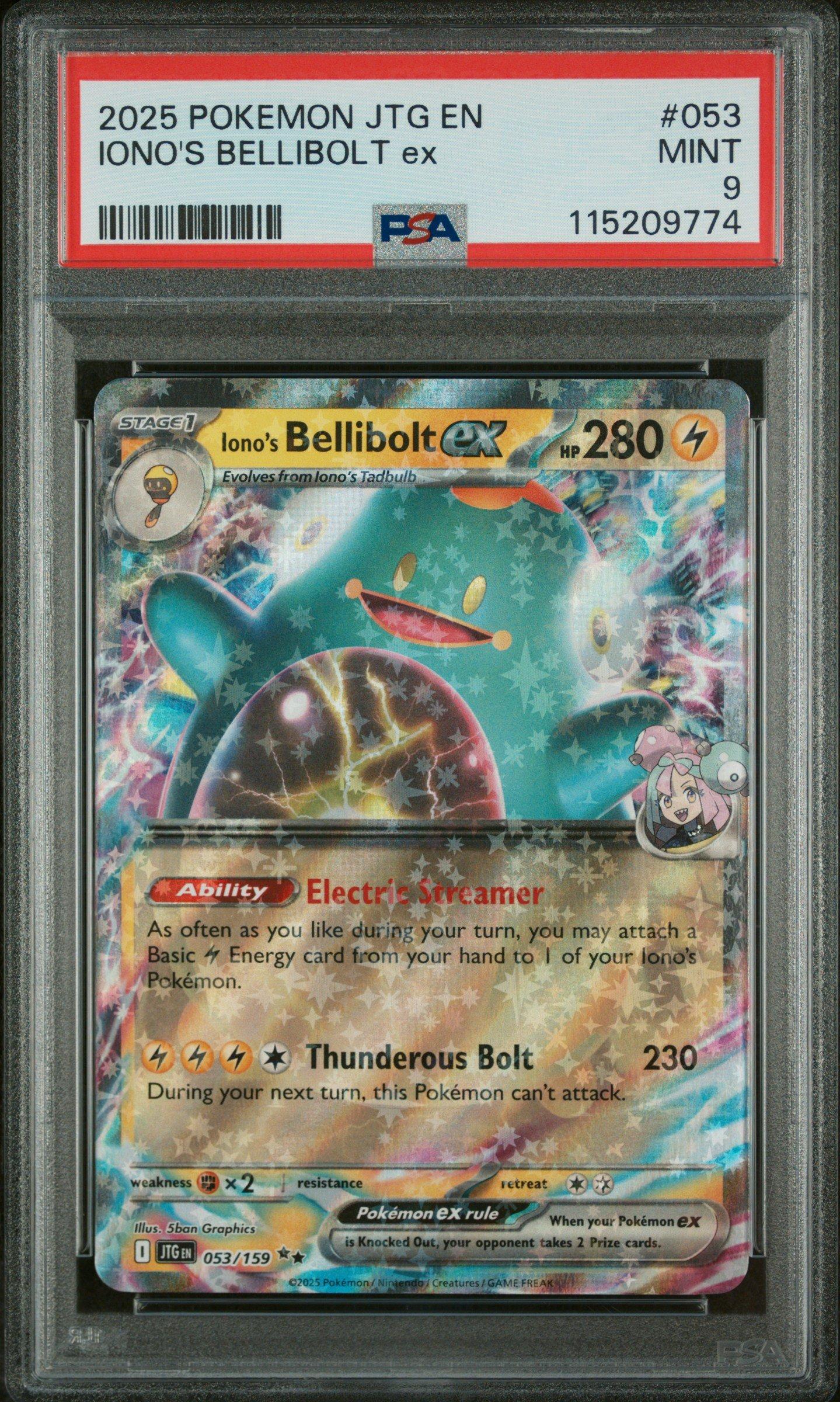 2025 Pokemon Jtg En-journey Together 053 Iono's Bellibolt Ex PSA 9