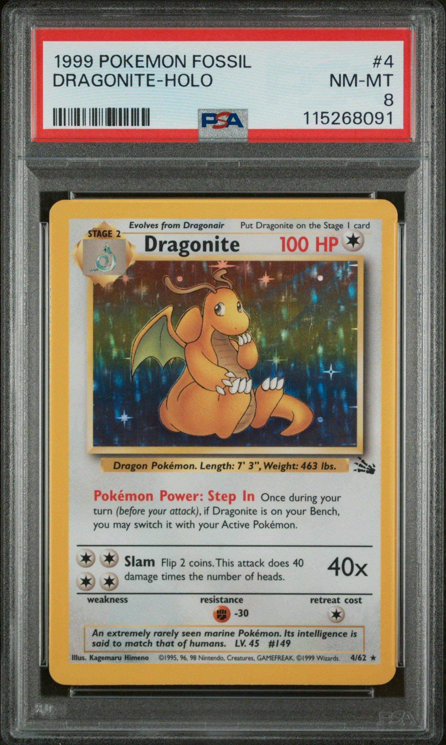 1999 Pokemon Fossil 4 Dragonite-holo PSA