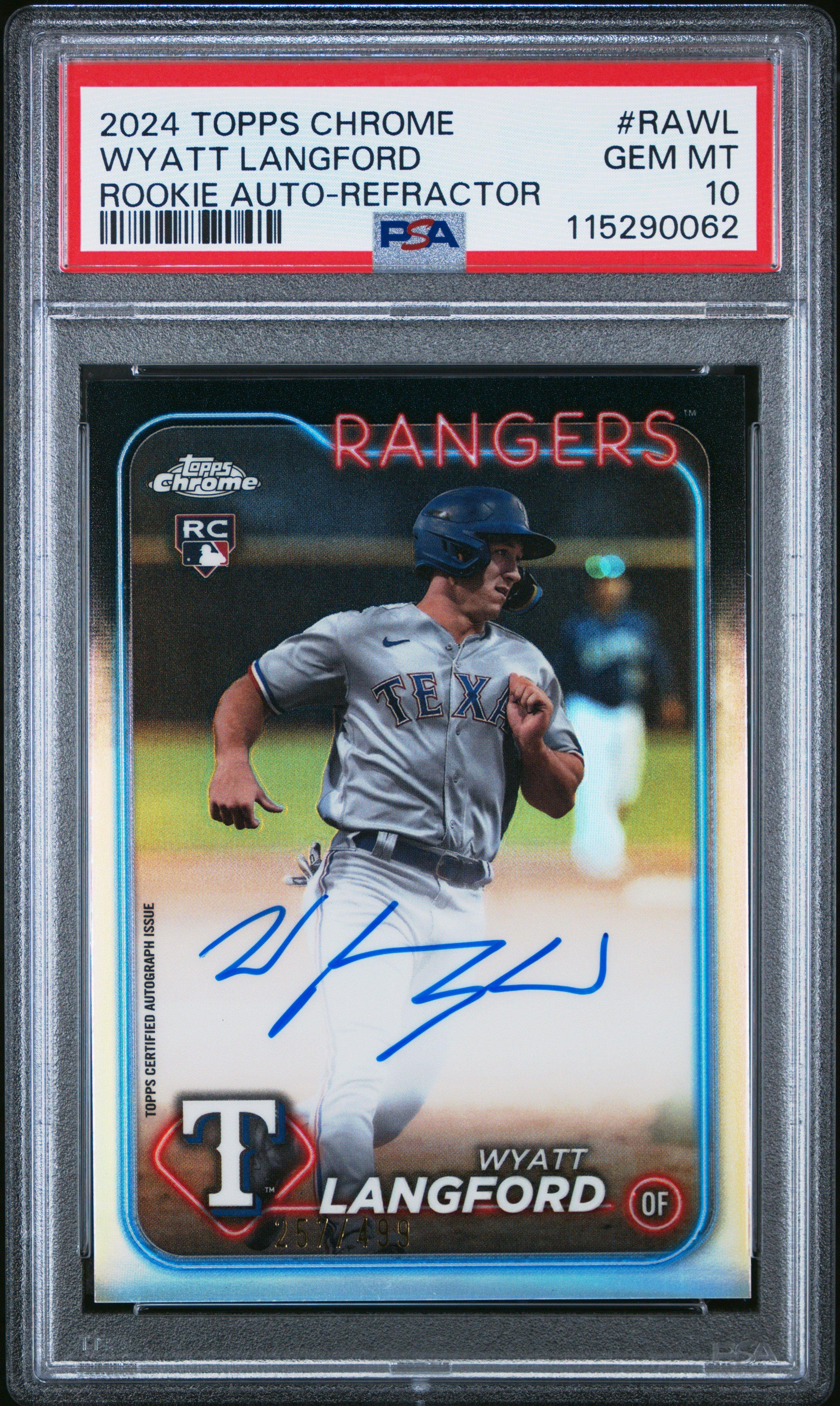 2024 Topps Chrome Rookie Autographs Rawl Wyatt Langford Refractor PSA 10